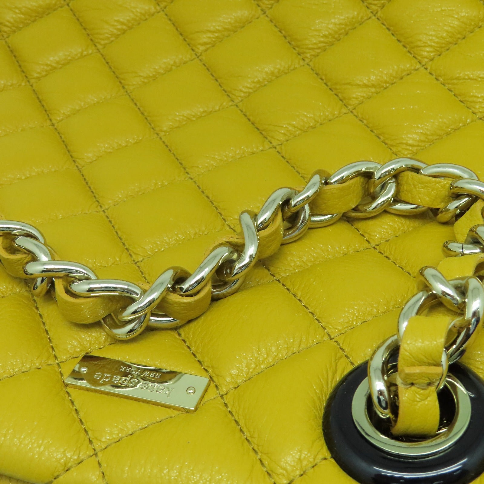 Kate Spade 牛皮皮革Shoulder Bag銀扣鏈帶肩背袋黃色