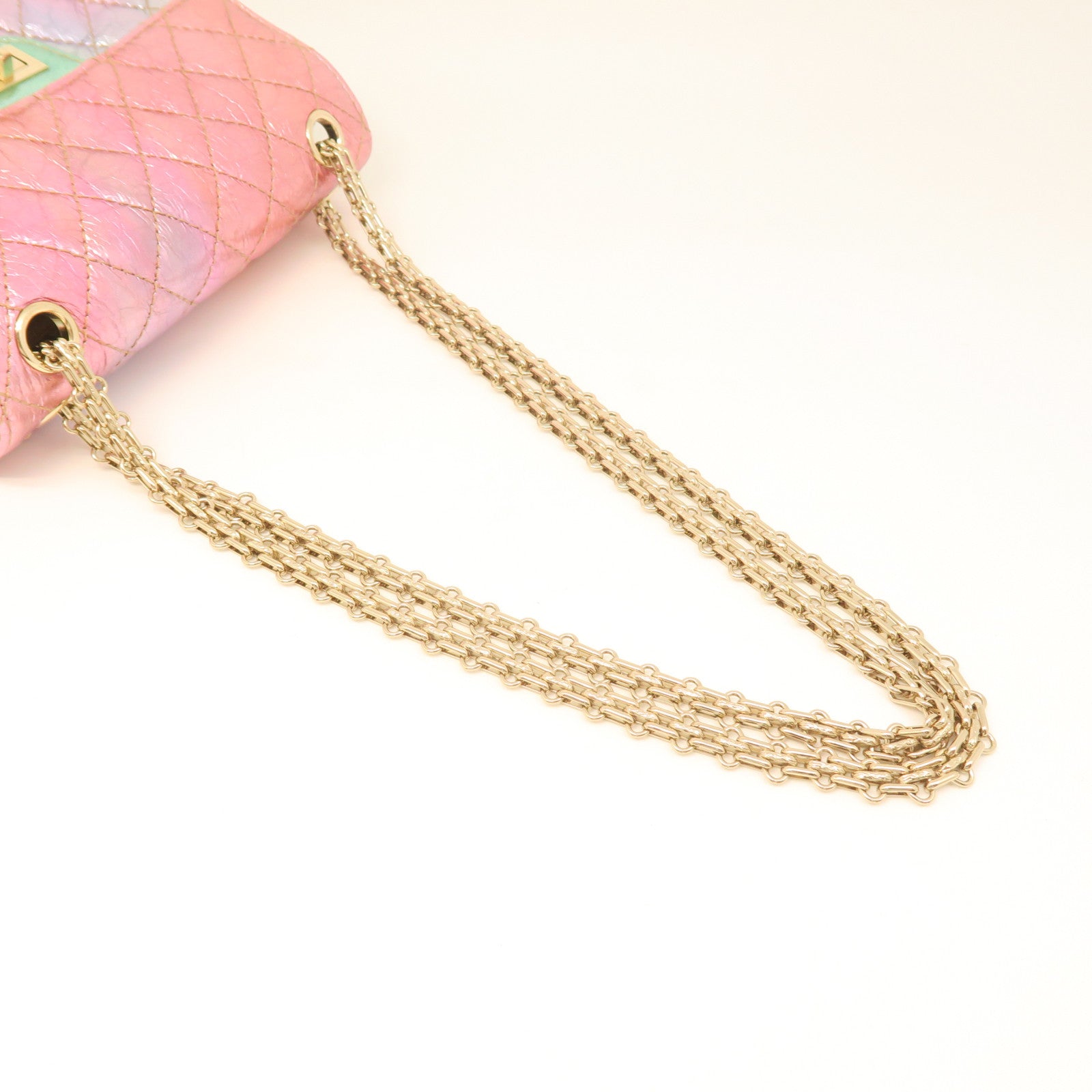 CHANEL Diamond Calfskin Leather 2.55 Mini Gold Buckle Chain Shoulder Bag Pink/Multicolor