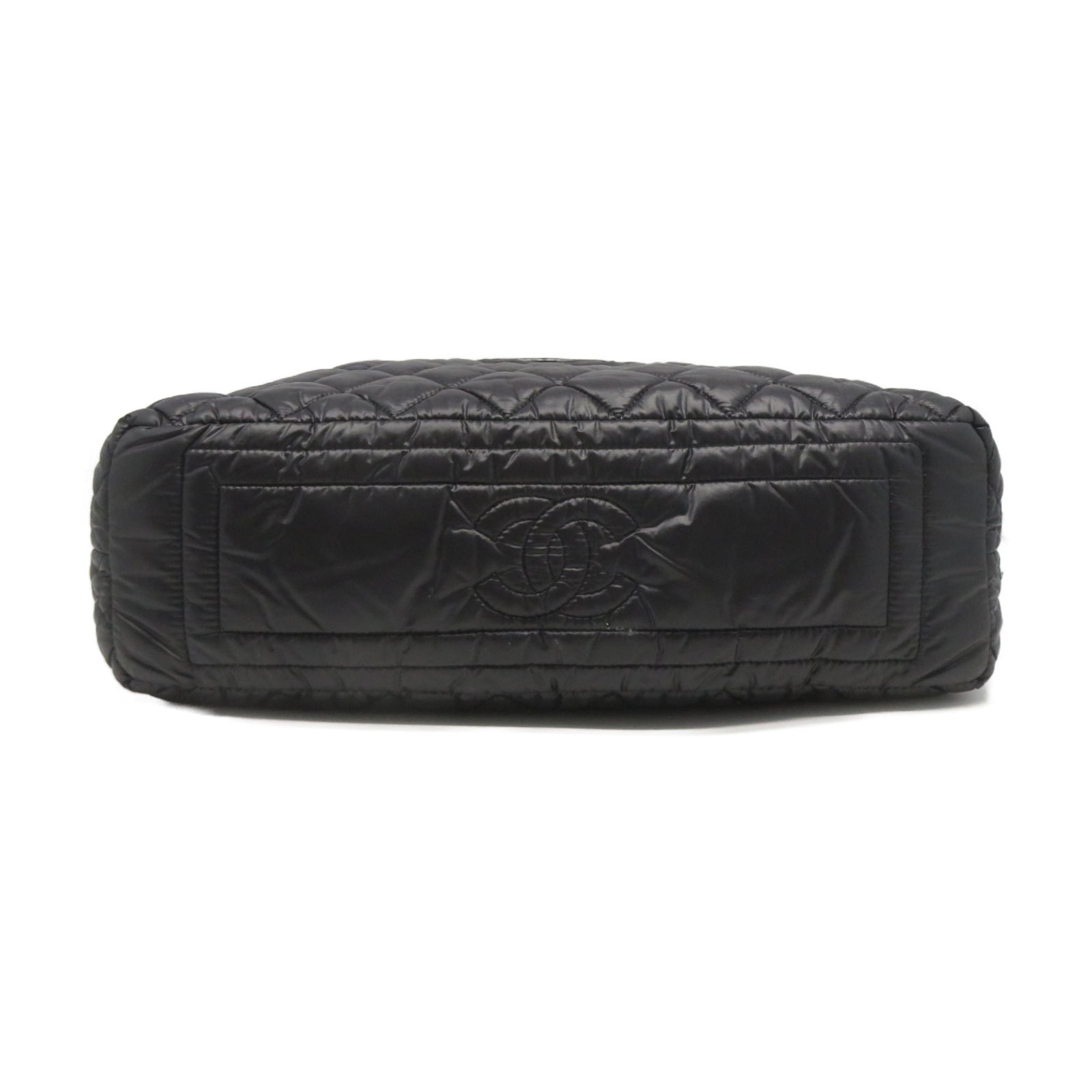 CHANEL 菱格尼龍Shoulder Bag銀扣肩背袋黑色