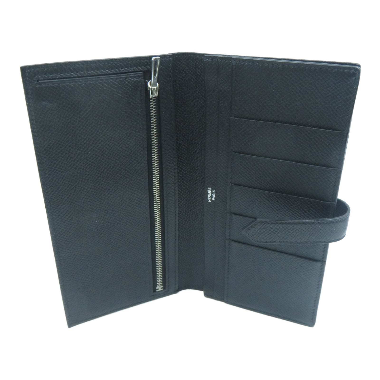 HERMES Epsom皮革Bearn Bi-Fold銀扣長錢包黑色