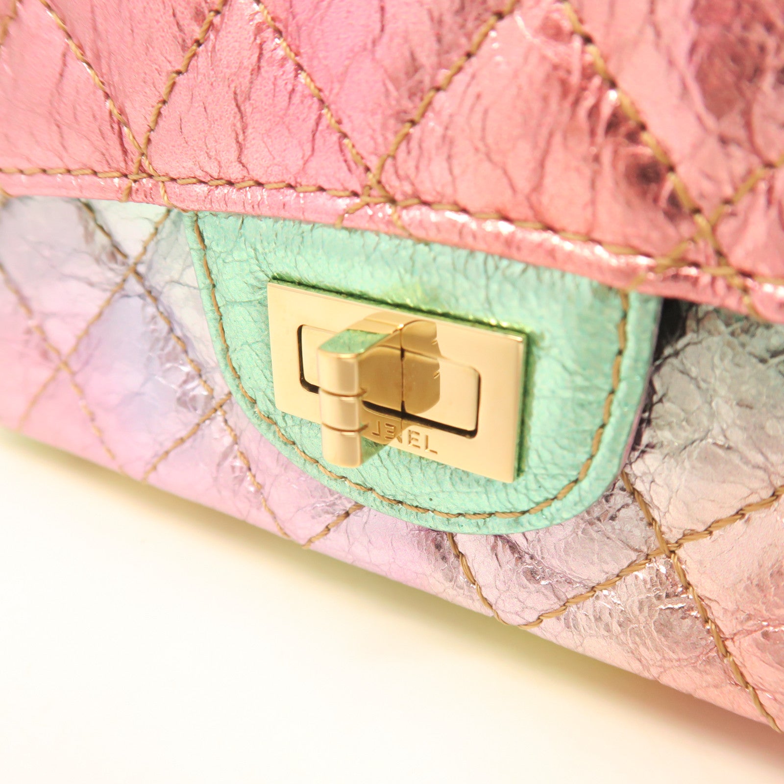 CHANEL Diamond Calfskin Leather 2.55 Mini Gold Buckle Chain Shoulder Bag Pink/Multicolor