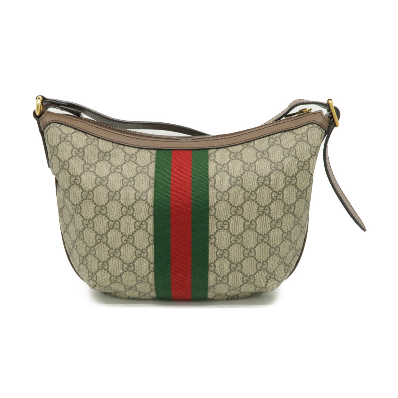 GUCCI 塗層帆布Ophidie GG金扣肩背袋棕色