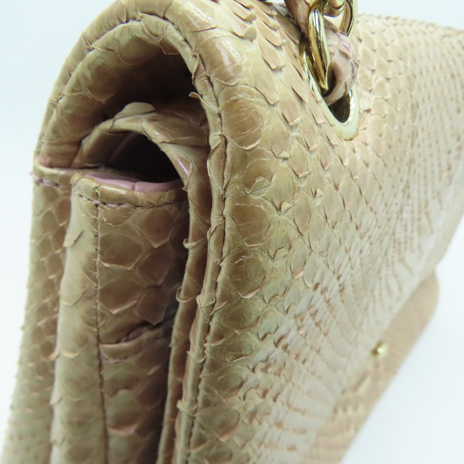 CHANEL 蛇皮皮革Chain Shoulder金扣鏈帶肩背袋粉紅色