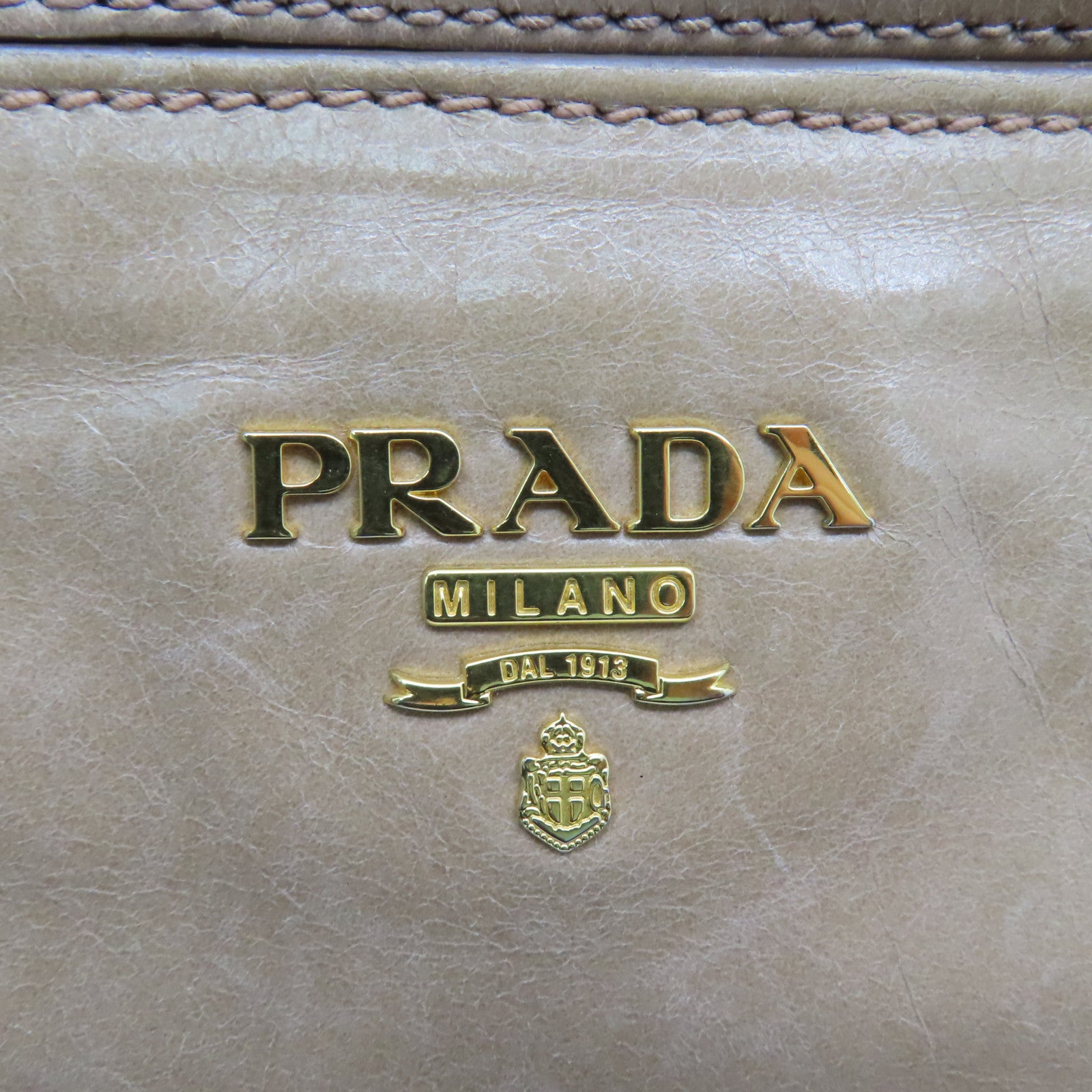 PRADA 牛皮皮革Shoulder Bag金扣手挽肩背两用袋米色