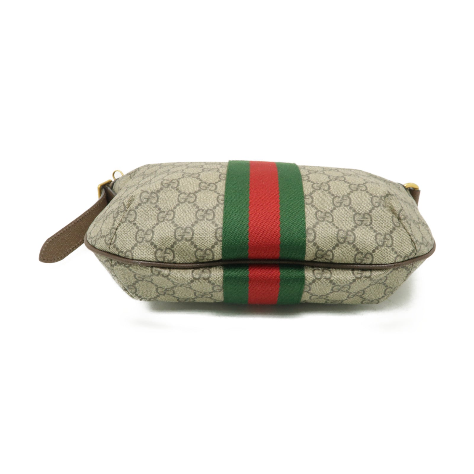 GUCCI 塗層帆布Ophidie GG金扣肩背袋棕色