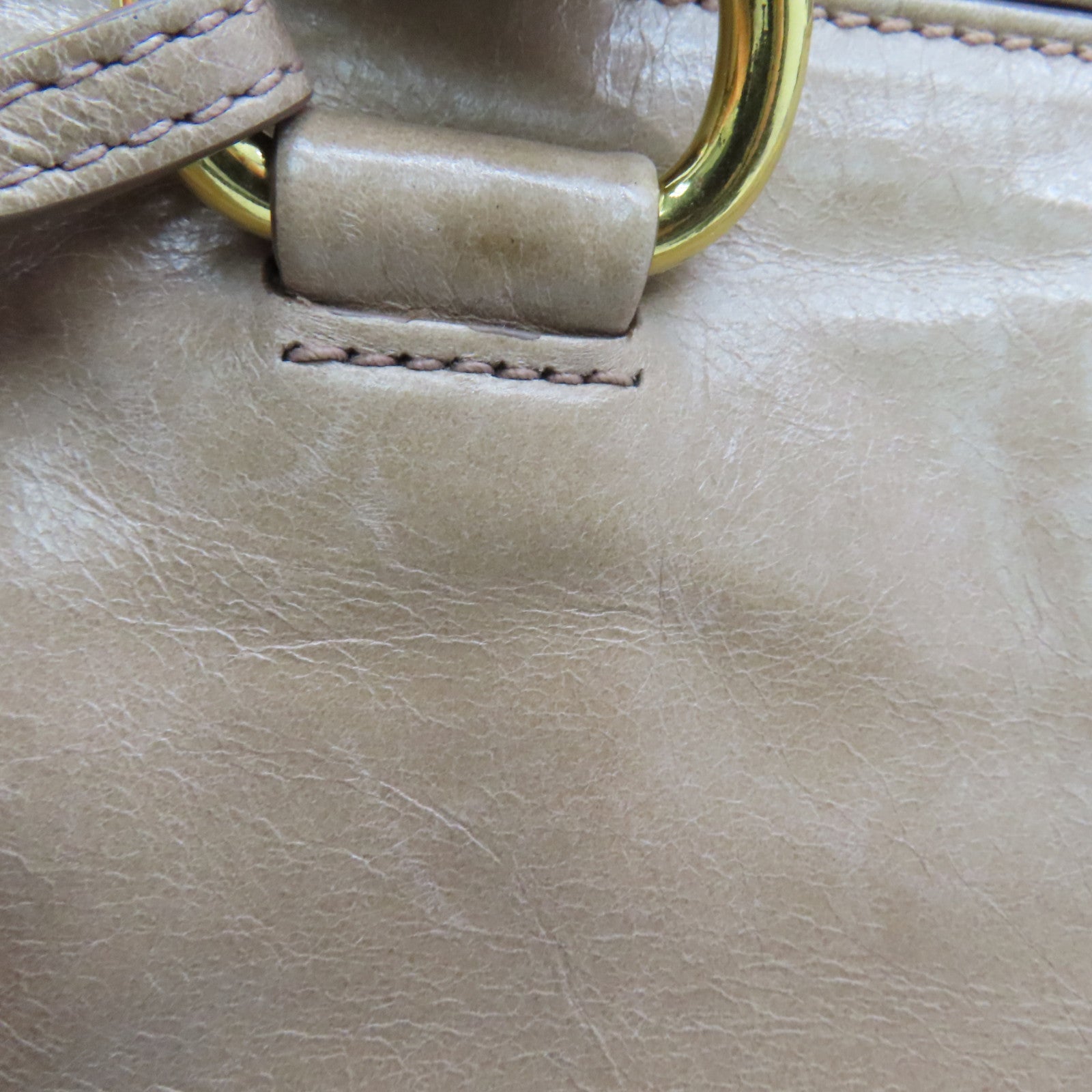 PRADA 牛皮皮革Shoulder Bag金扣手挽肩背两用袋米色