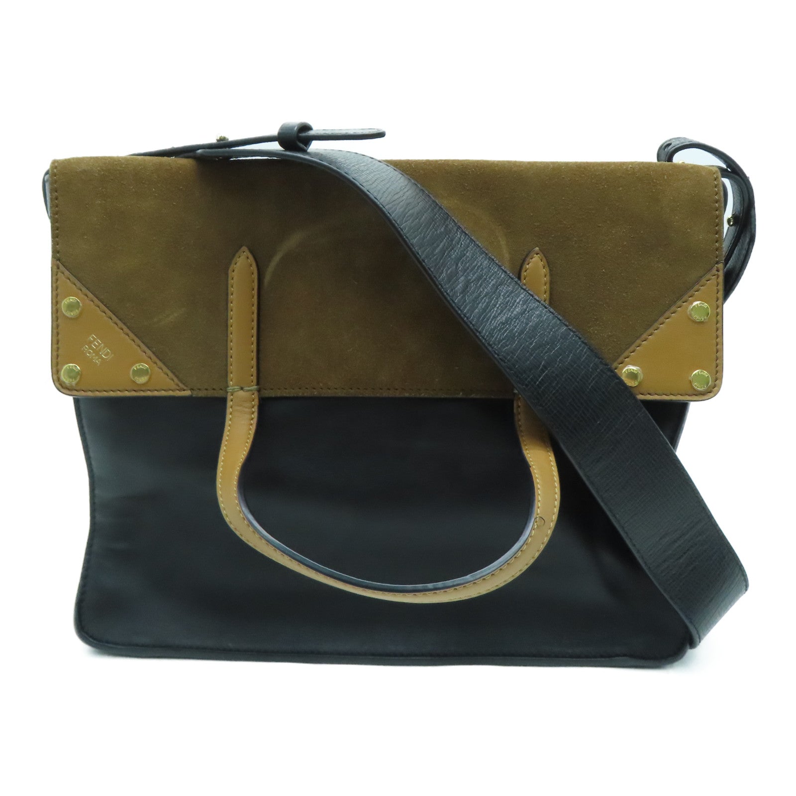 FENDI 【激減優惠】牛皮皮革/麂皮皮革2 Way Shoulder手挽肩背兩用袋黑色/啡色