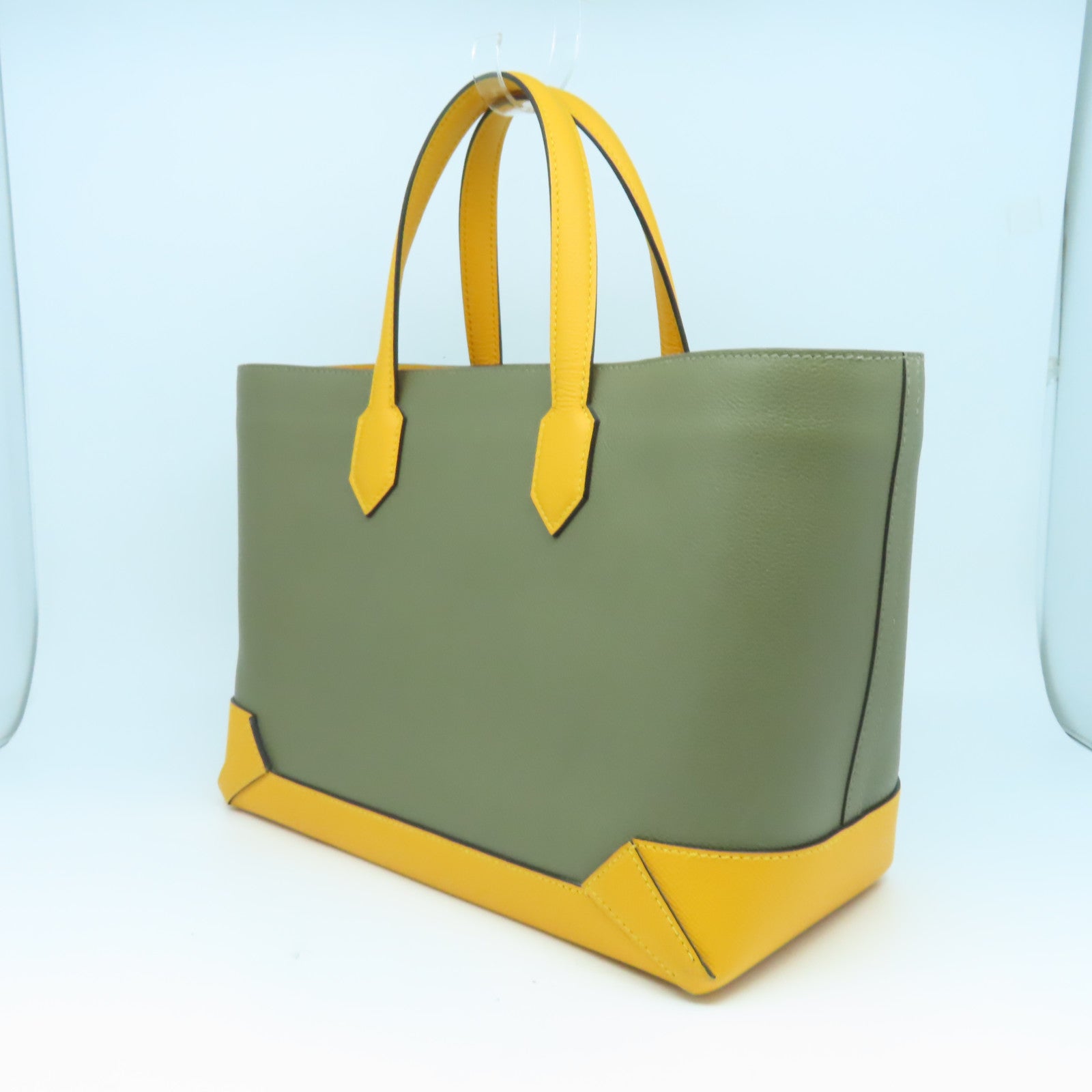 HERMES 【激減優惠】Evercolor皮革/Epsom皮革Maxibox Cabas銀扣手挽袋琥珀黃色/牛至色