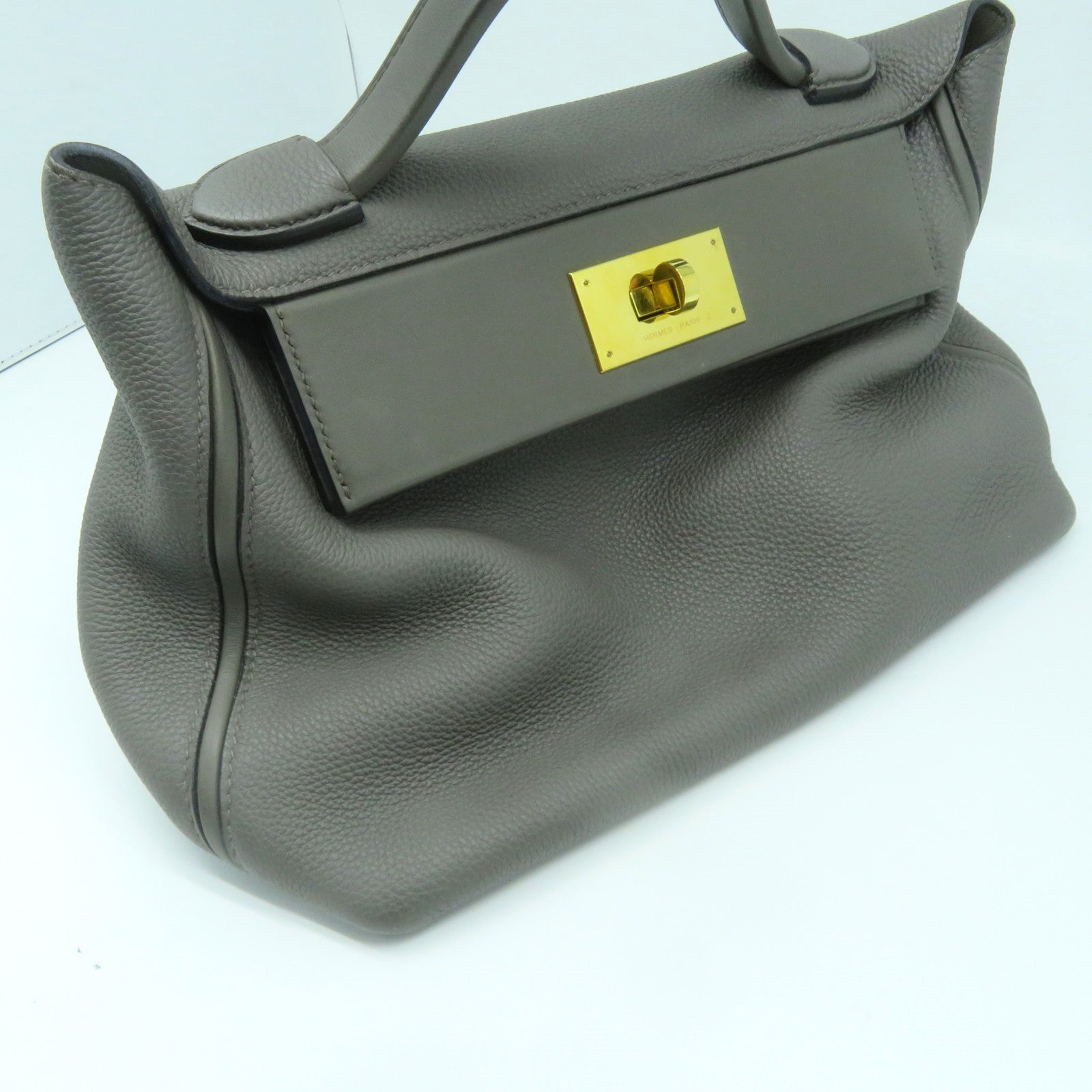 HERMES Clemence皮革24/24 29CM金扣手挽肩背兩用袋錫灰色