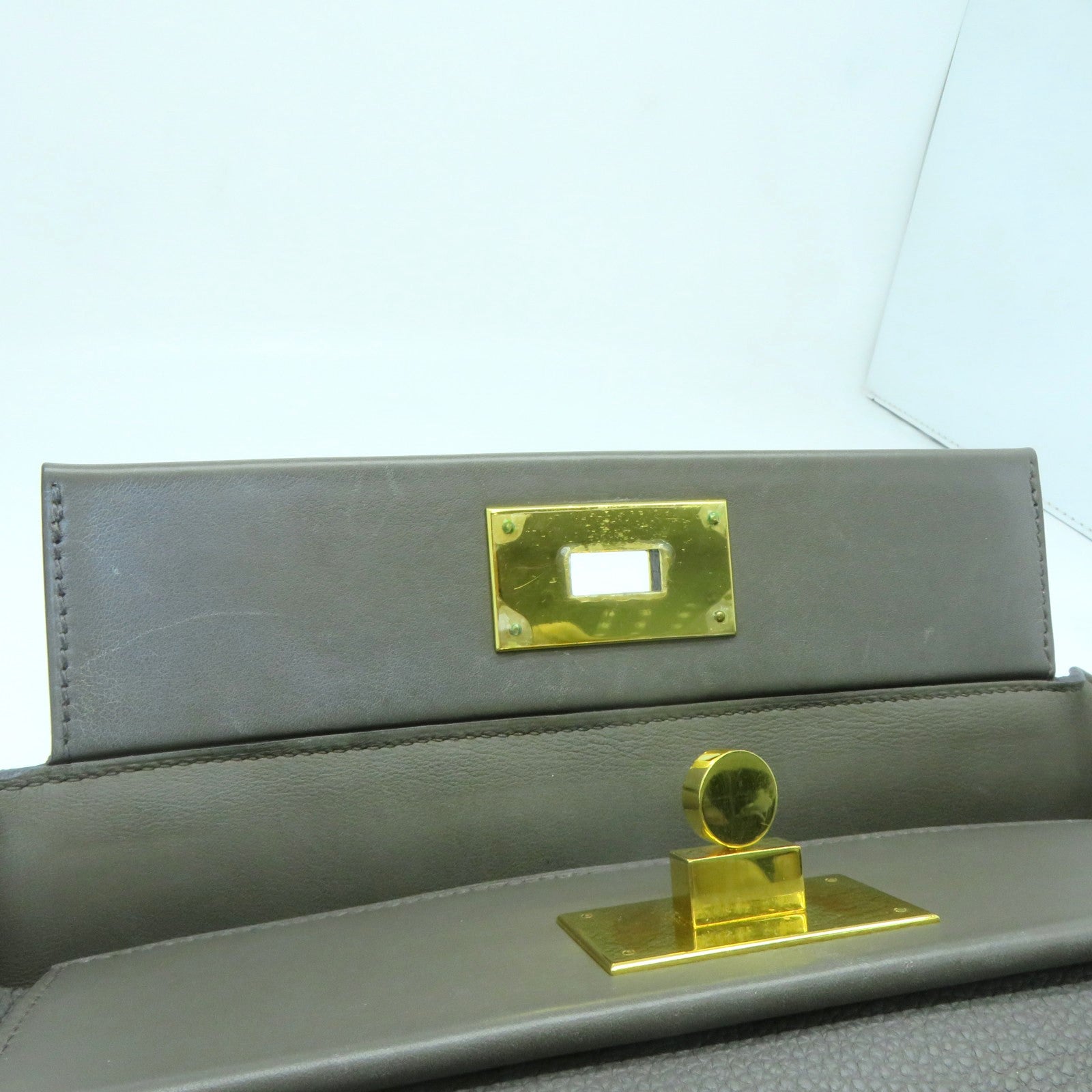 HERMES Clemence皮革24/24 29CM金扣手挽肩背兩用袋錫灰色