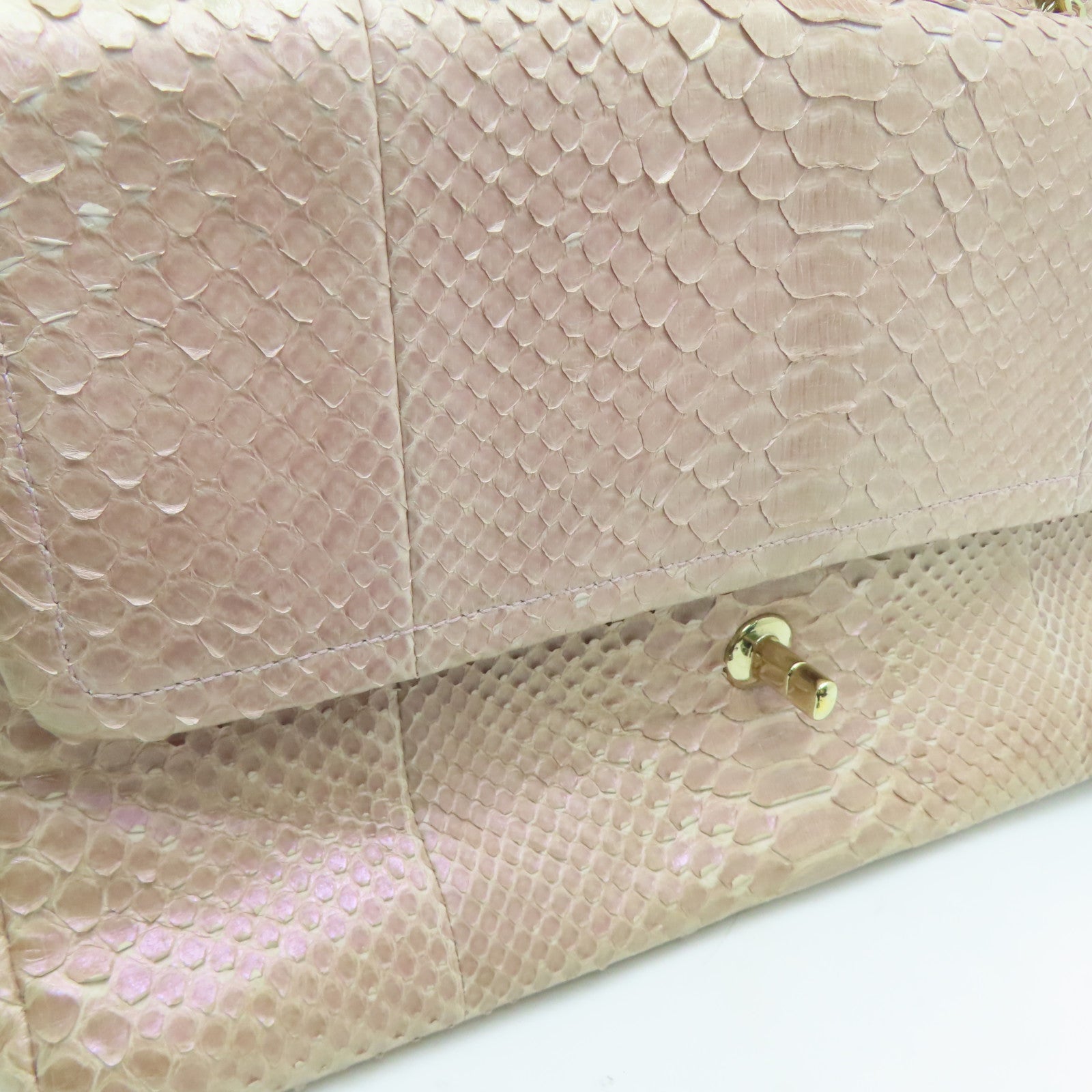 CHANEL 蛇皮皮革Chain Shoulder金扣鏈帶肩背袋粉紅色