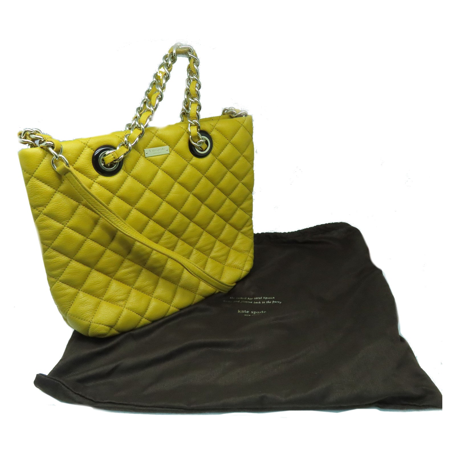 Kate Spade 牛皮皮革Shoulder Bag銀扣鏈帶肩背袋黃色