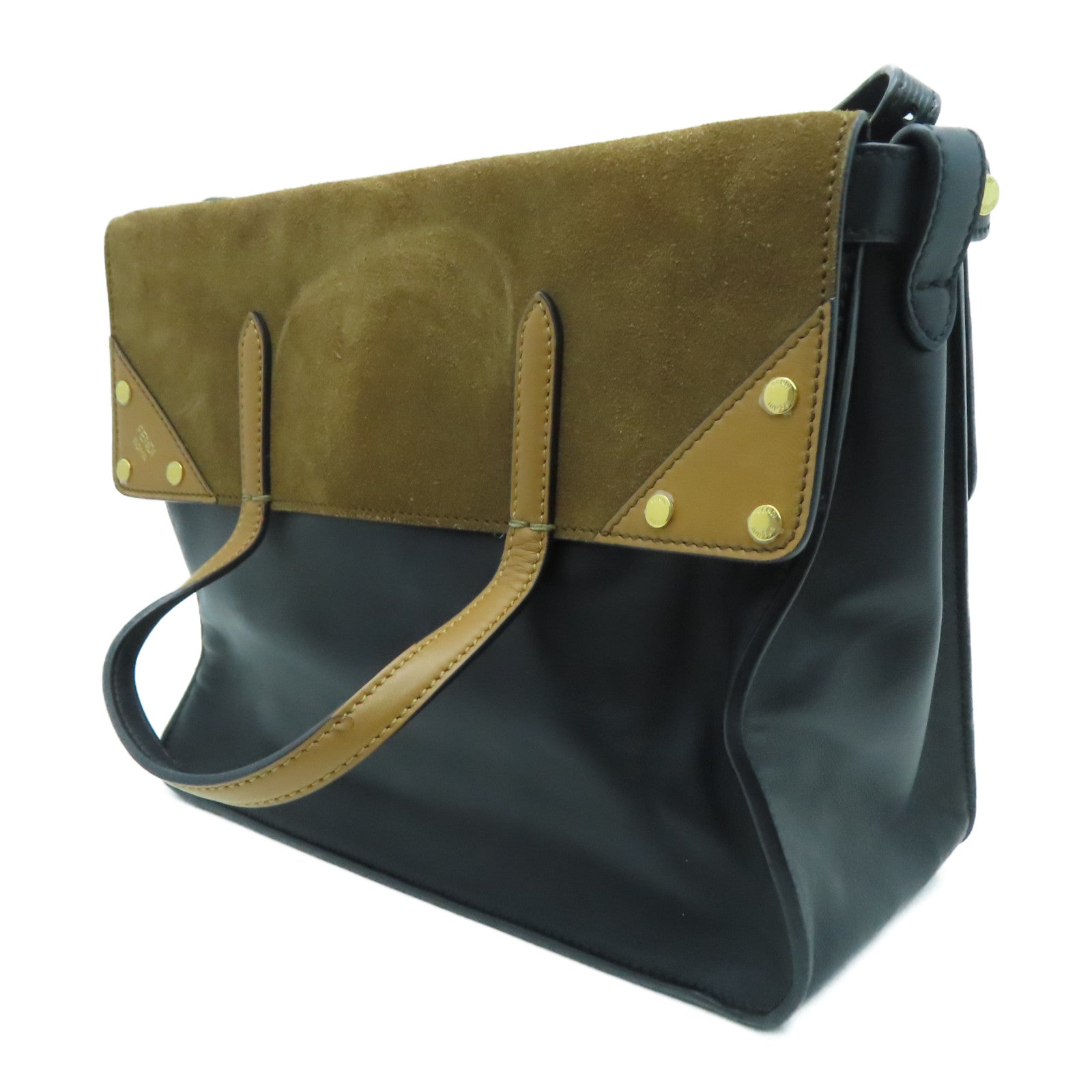 FENDI 【激減優惠】牛皮皮革/麂皮皮革2 Way Shoulder手挽肩背兩用袋黑色/啡色