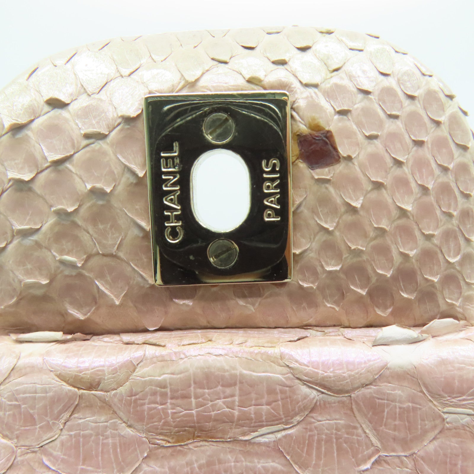 CHANEL 蛇皮皮革Chain Shoulder金扣鏈帶肩背袋粉紅色