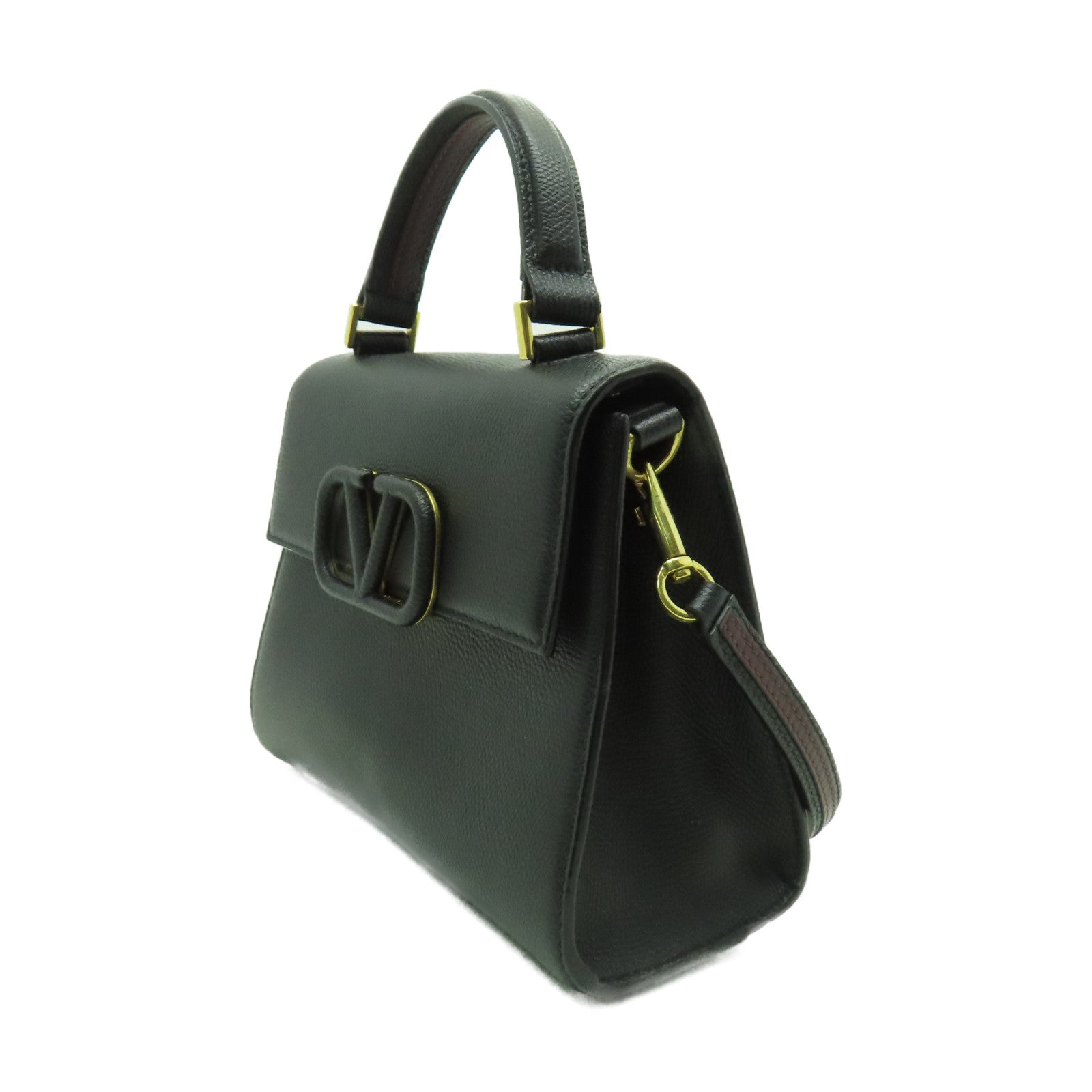 Valentino 【激減優惠】牛皮皮革Vsling Grainy金扣手挽肩背兩用袋黑色