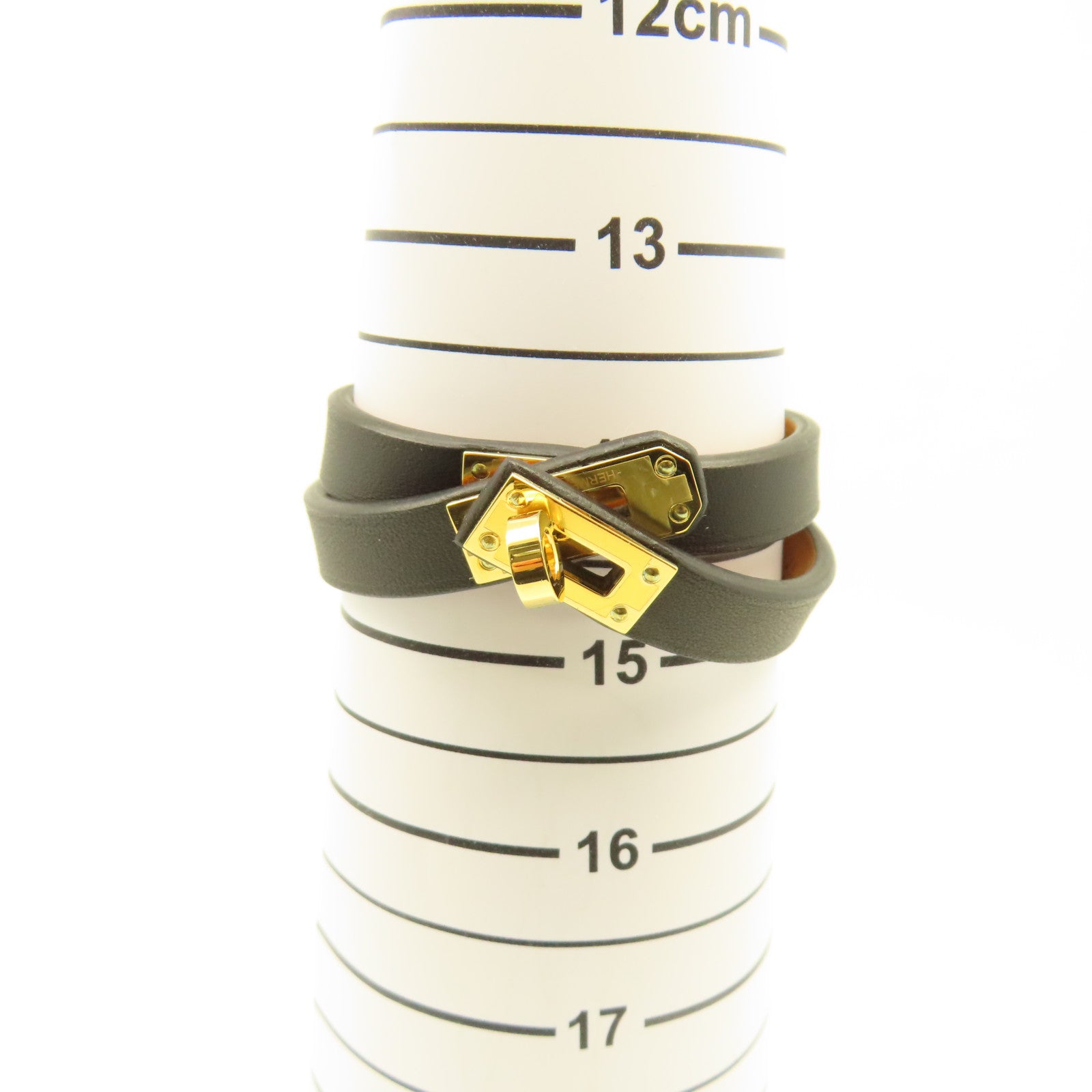 HERMES Swift皮革Mini Kelly Double Tour Bracelet金扣手鏈金色/大象灰色