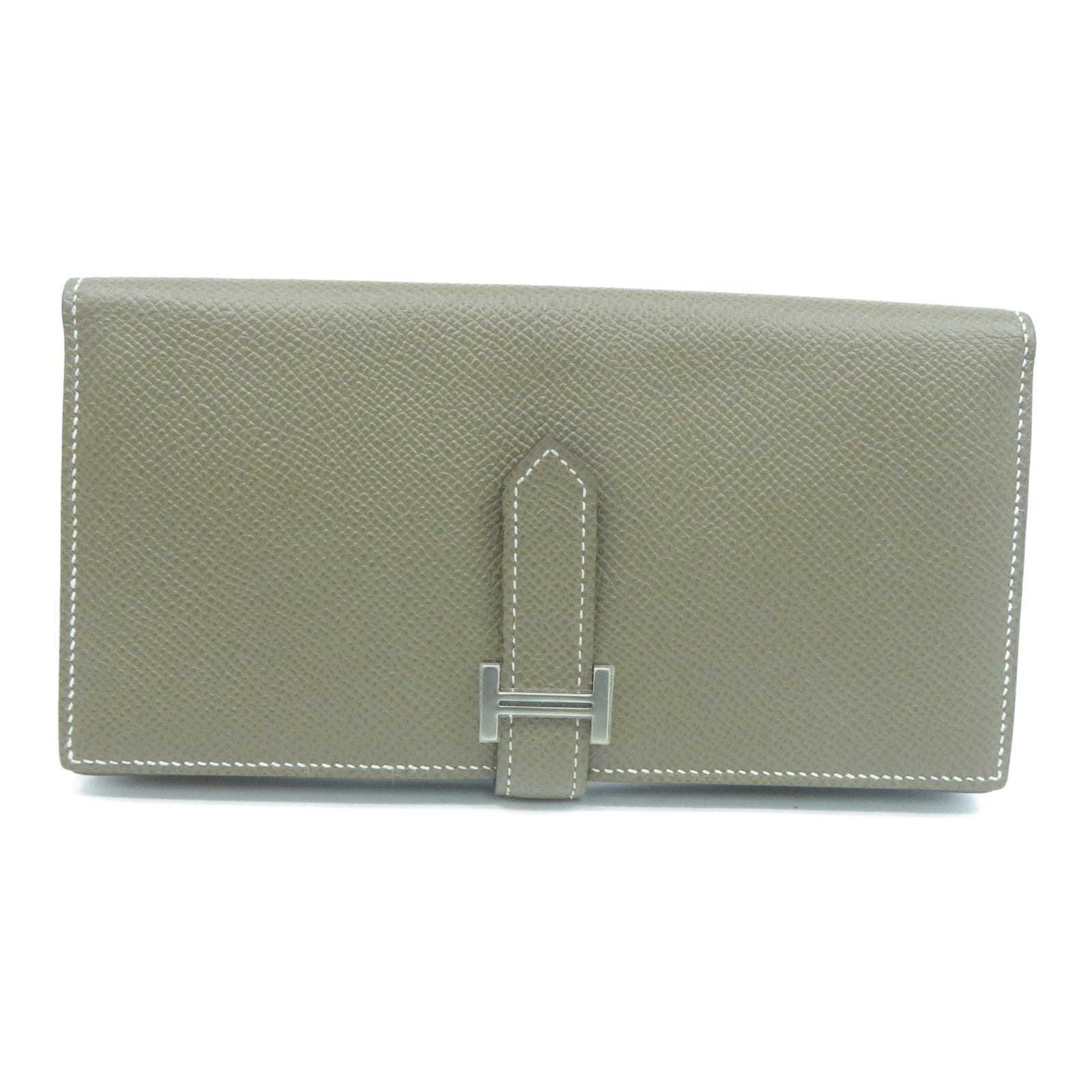 HERMES Epsom皮革Bearn Bi-Fold銀扣長錢包灰色