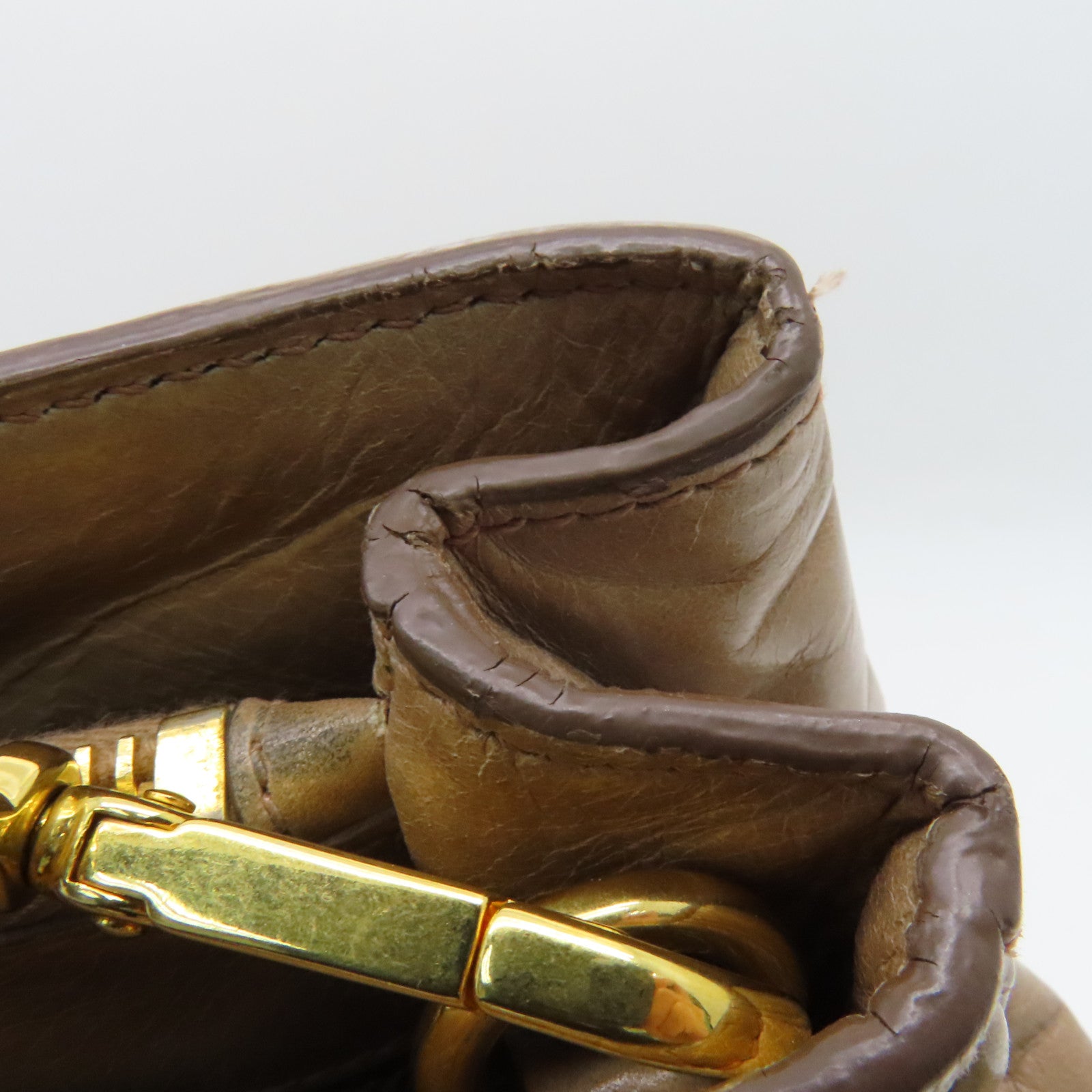 PRADA 牛皮皮革Shoulder Bag金扣手挽肩背两用袋米色