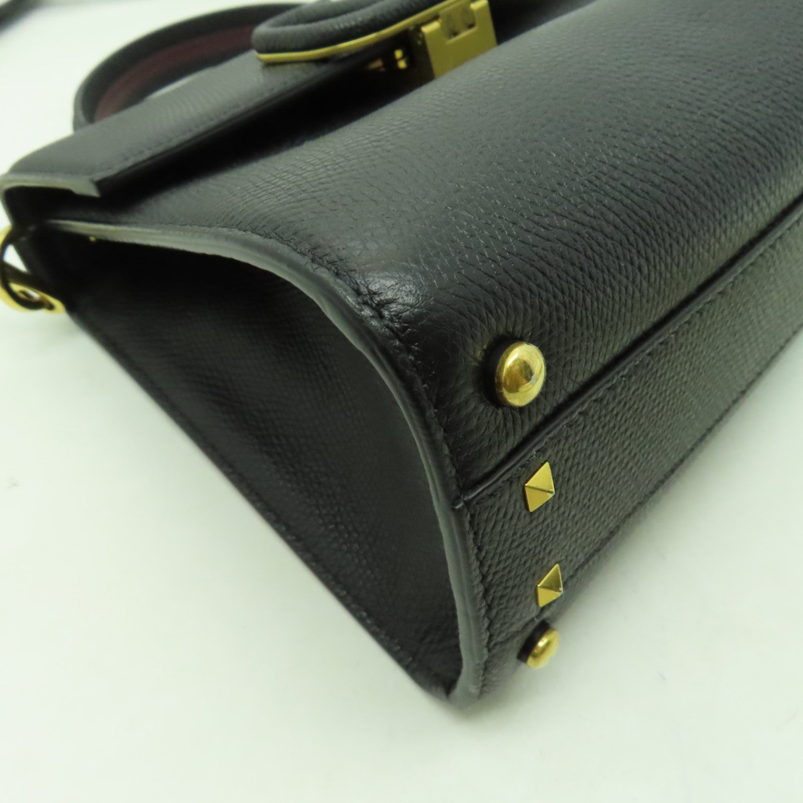 Valentino 【激減優惠】牛皮皮革Vsling Grainy金扣手挽肩背兩用袋黑色