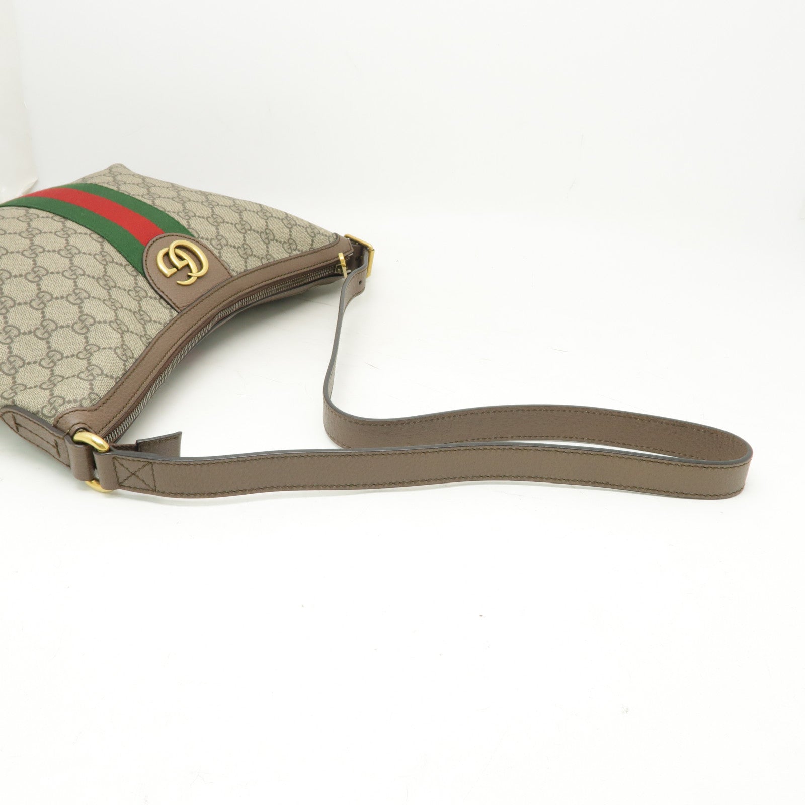 GUCCI 塗層帆布Ophidie GG金扣肩背袋棕色