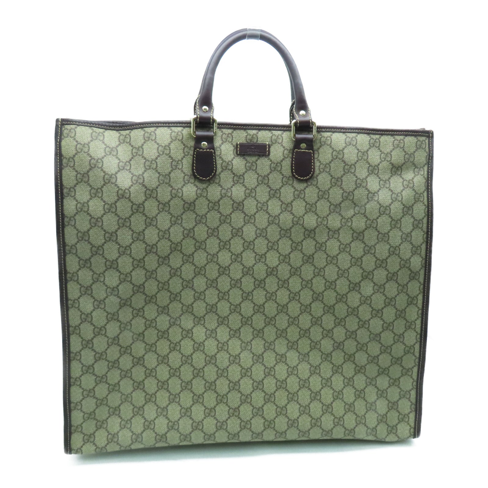 GUCCI 塗層帆布Tote Bag銀扣手挽袋啡色