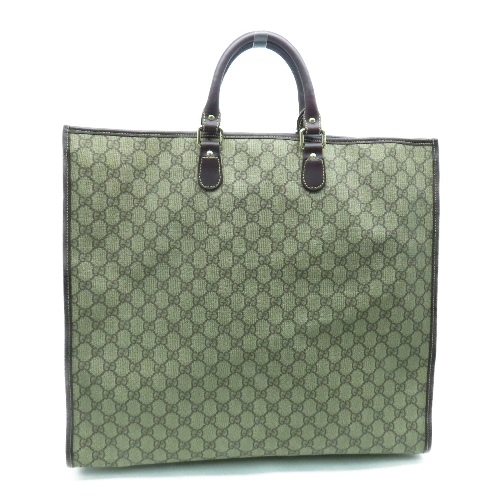 GUCCI 塗層帆布Tote Bag銀扣手挽袋啡色