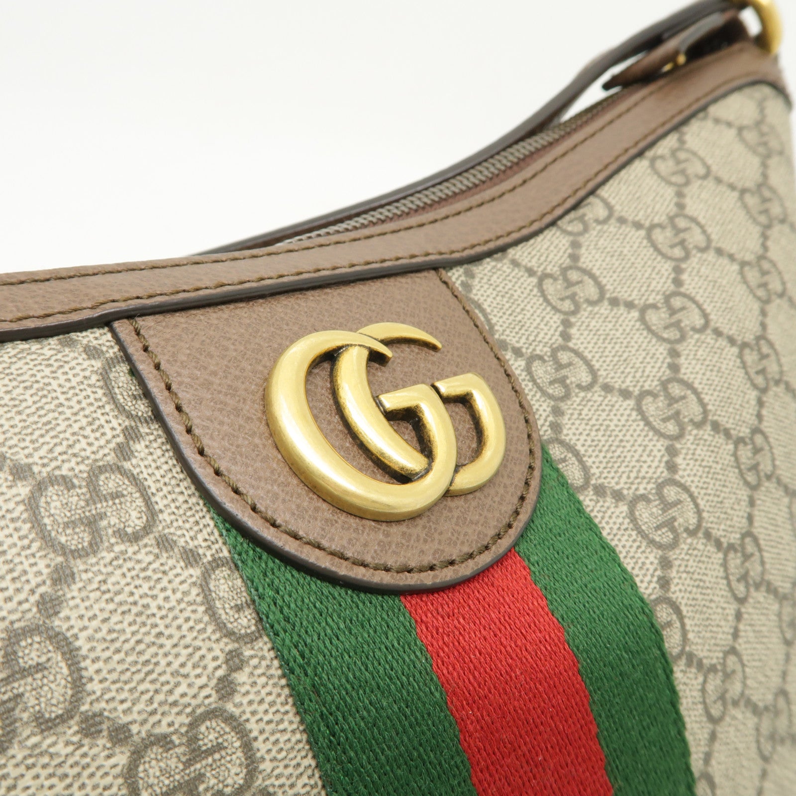 GUCCI 塗層帆布Ophidie GG金扣肩背袋棕色