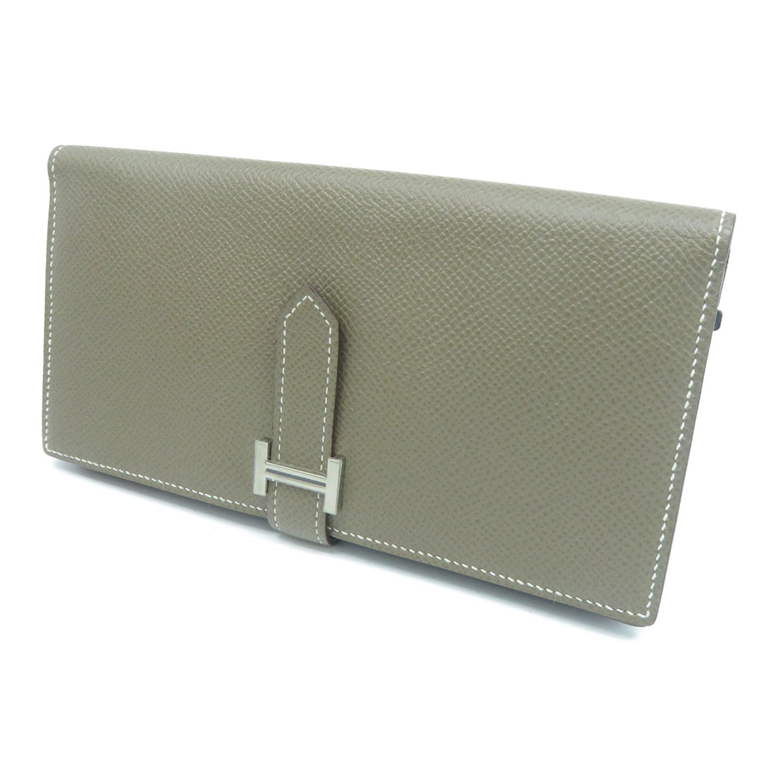 HERMES Epsom皮革Bearn Bi-Fold銀扣長錢包灰色
