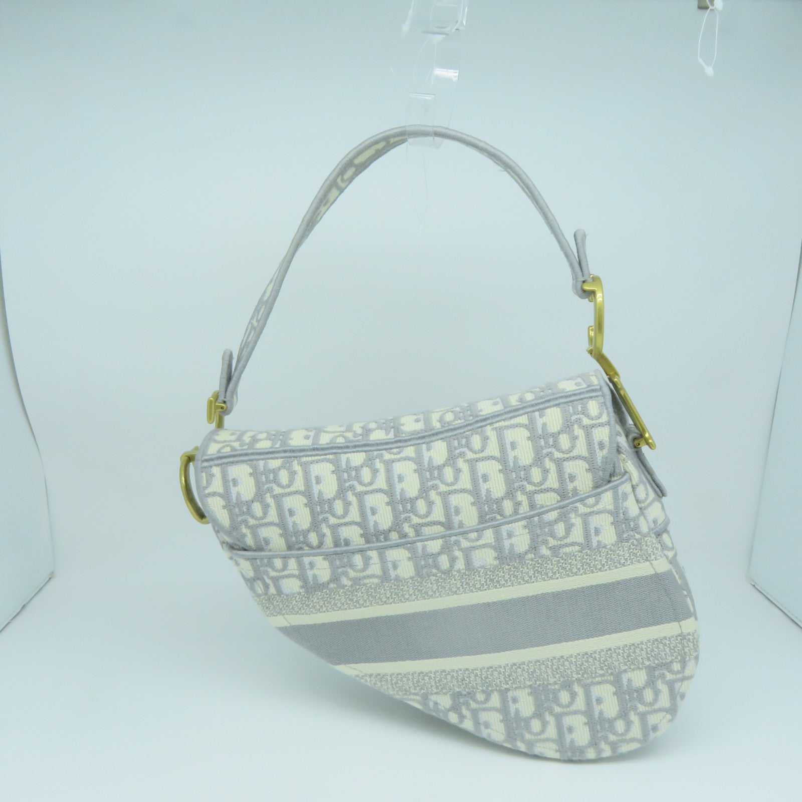 Dior 帆布Saddle M金扣肩背袋白色