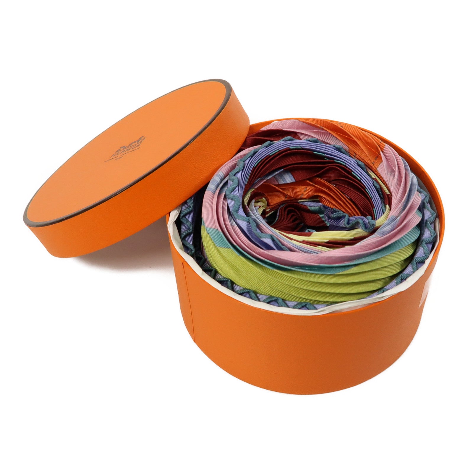 HERMES 絲質Pleated Scarf絲巾粉紅色/橙色/紫色