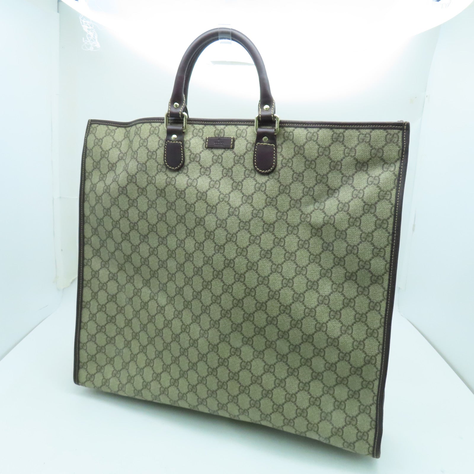 GUCCI 塗層帆布Tote Bag銀扣手挽袋啡色