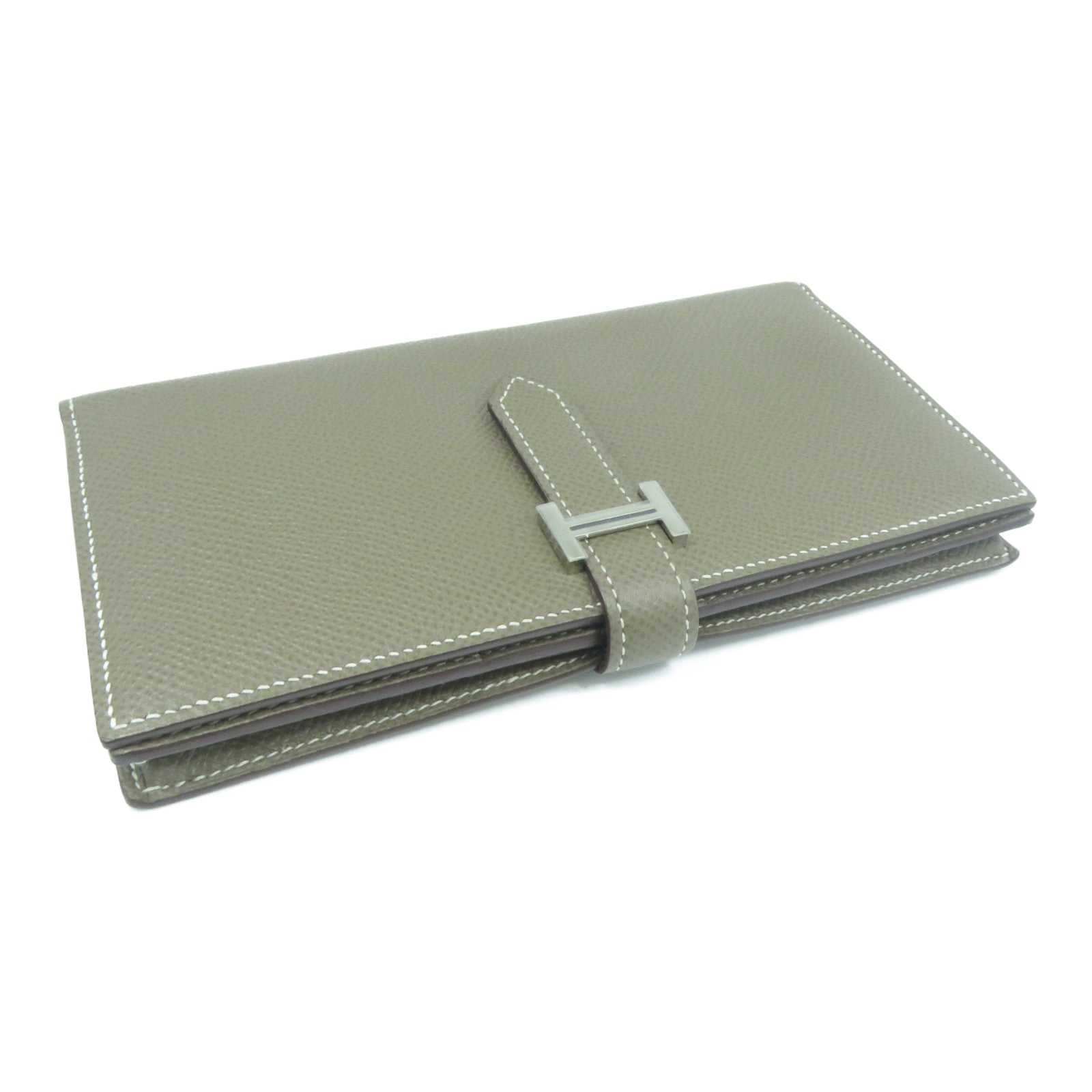 HERMES Epsom皮革Bearn Bi-Fold銀扣長錢包灰色