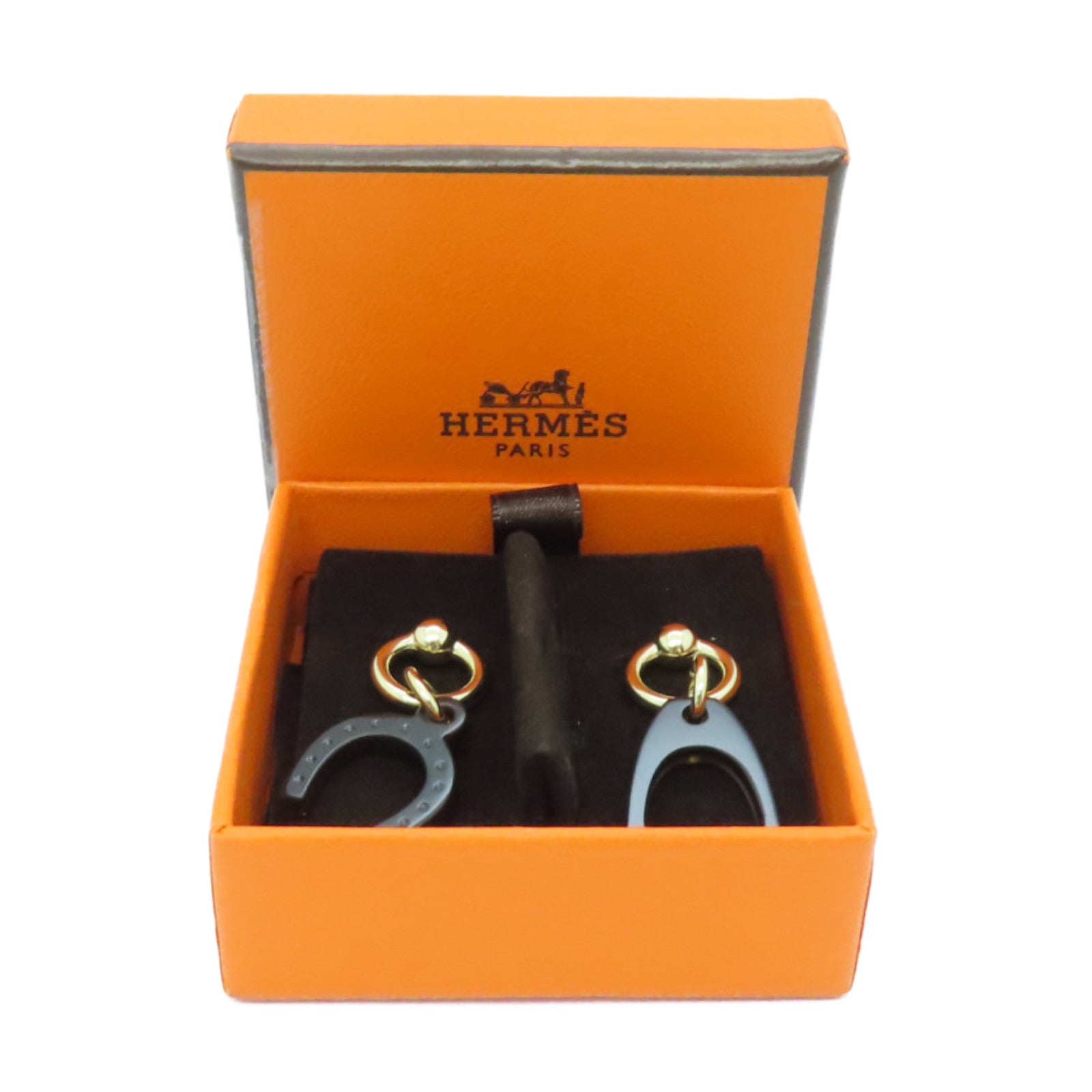 HERMES 【激減優惠】水牛角Earrings金扣耳環黑色