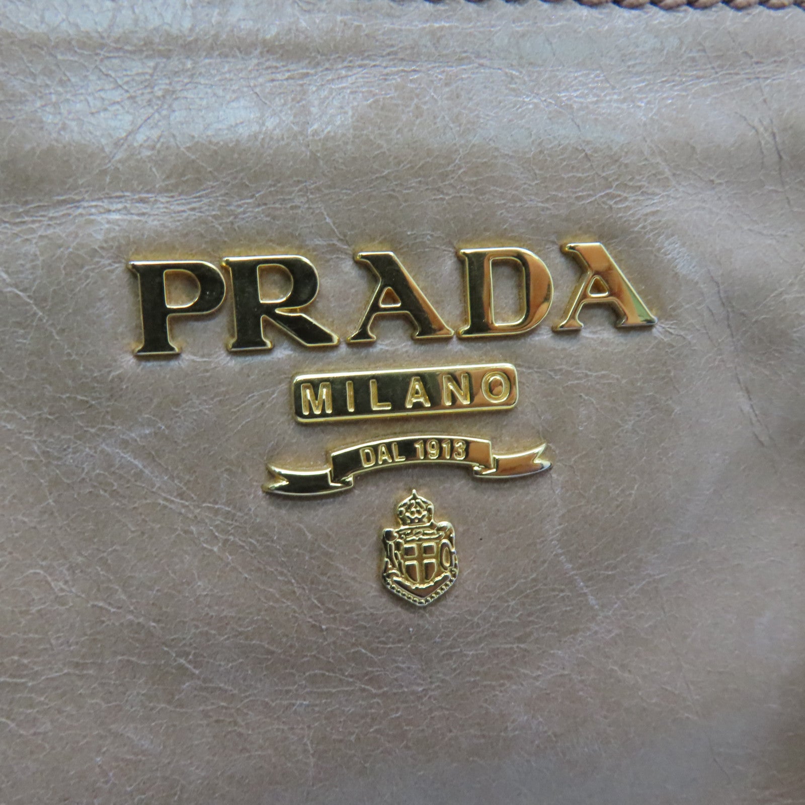 PRADA 牛皮皮革Shoulder Bag金扣手挽肩背两用袋米色