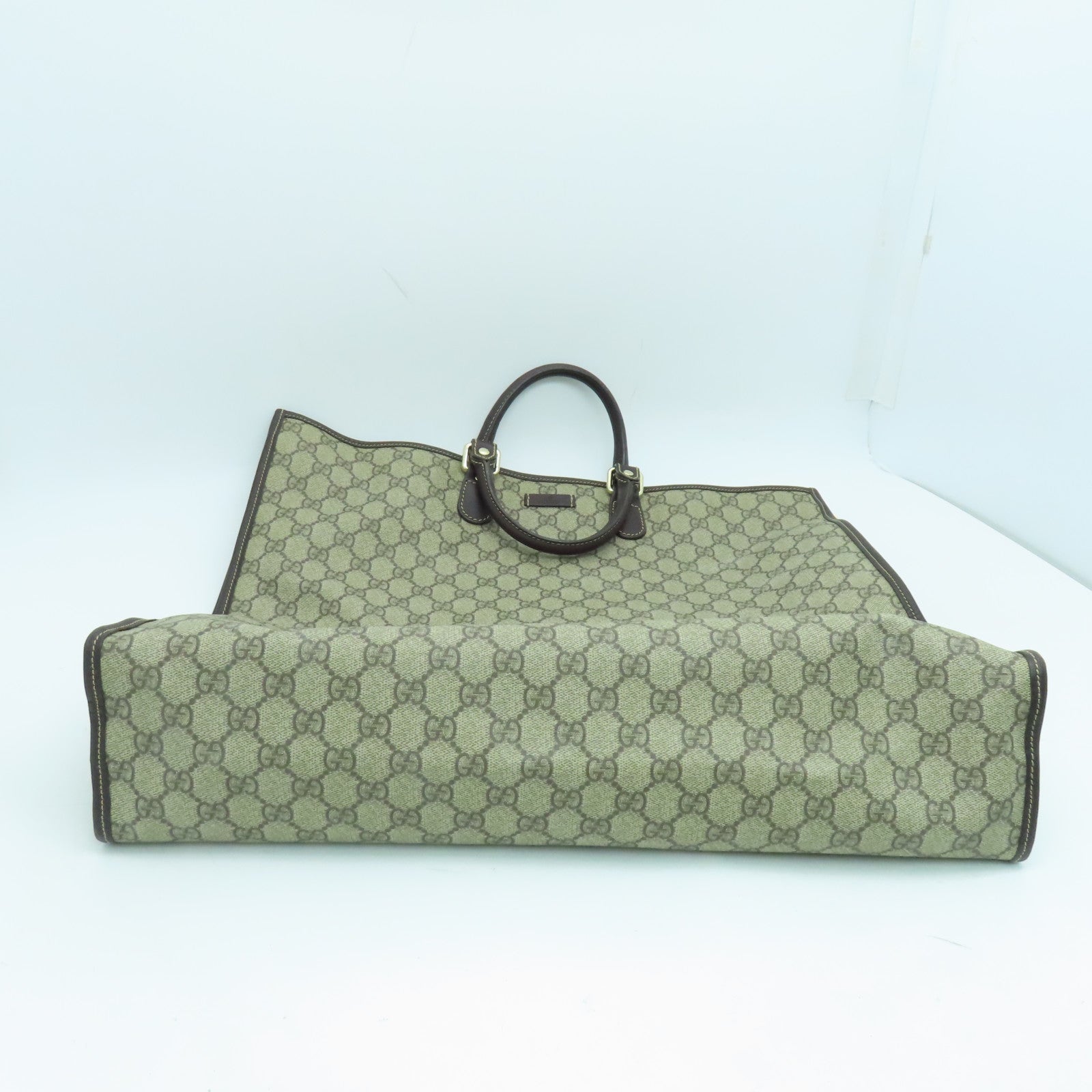 GUCCI 塗層帆布Tote Bag銀扣手挽袋啡色