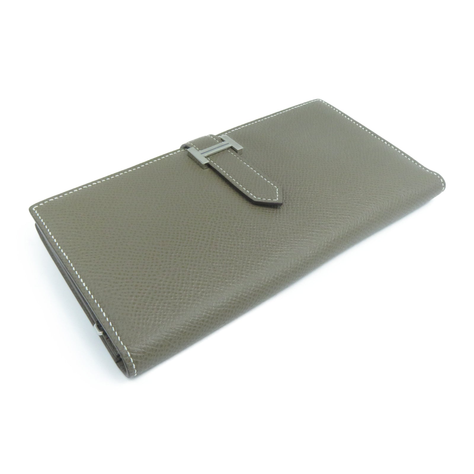 HERMES Epsom皮革Bearn Bi-Fold銀扣長錢包灰色