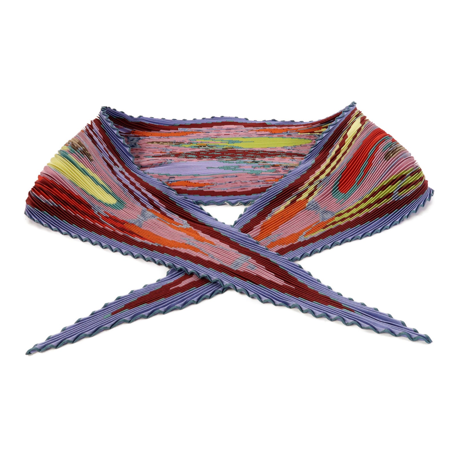 HERMES 絲質Pleated Scarf絲巾粉紅色/橙色/紫色