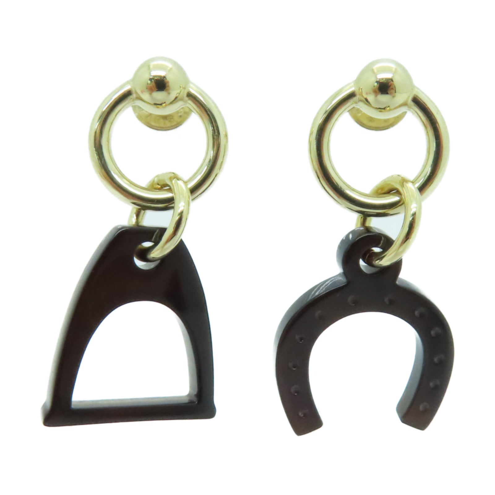 HERMES 【激減優惠】水牛角Earrings金扣耳環黑色