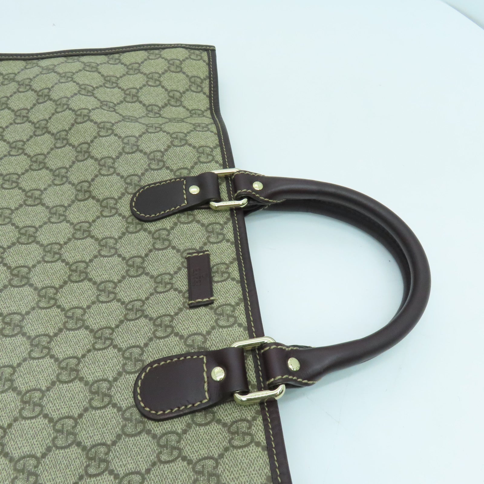 GUCCI 塗層帆布Tote Bag銀扣手挽袋啡色