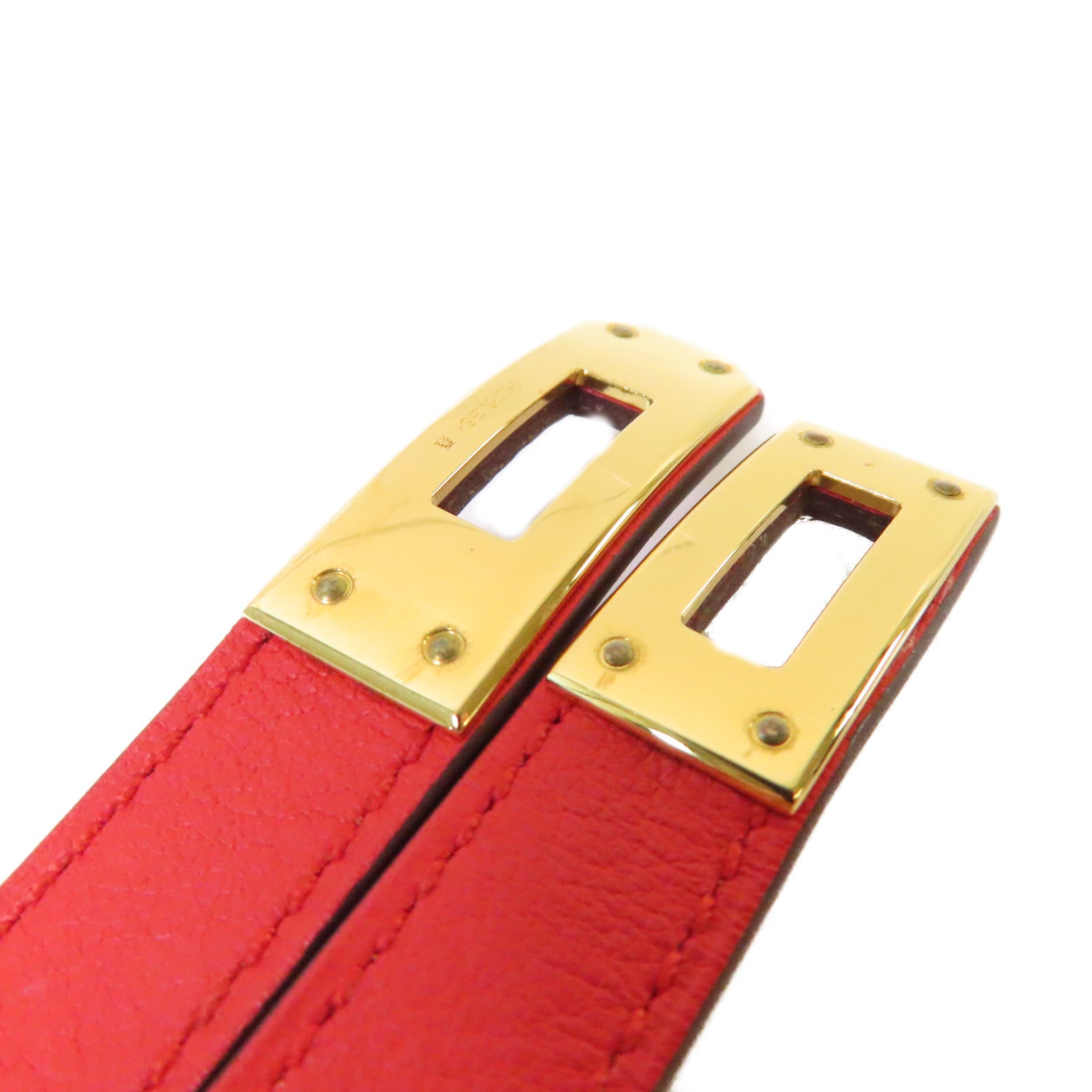 HERMES Epsom皮革/Swift皮革H Belt金扣皮革帶海葵紫色/火焰橙色
