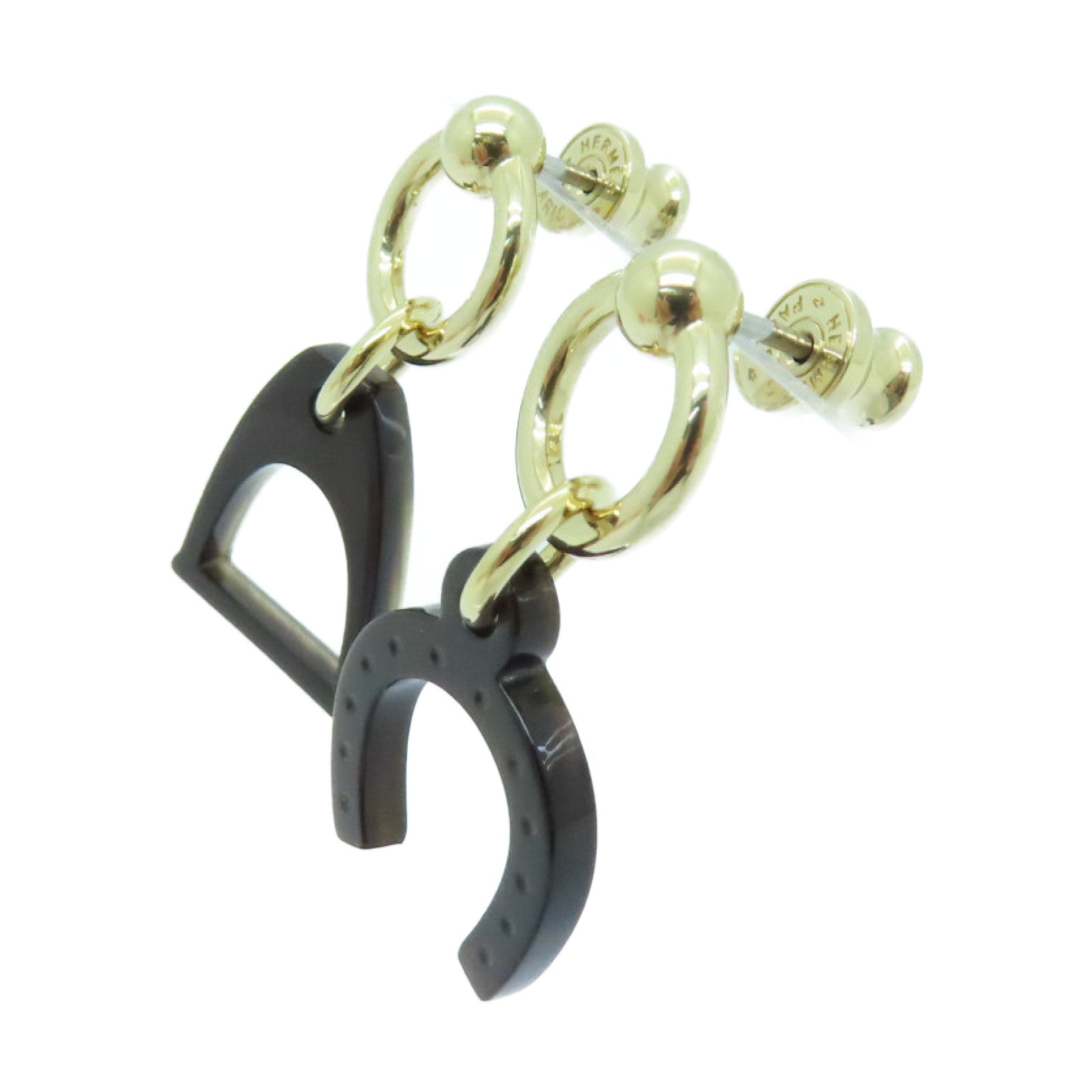 HERMES 【激減優惠】水牛角Earrings金扣耳環黑色