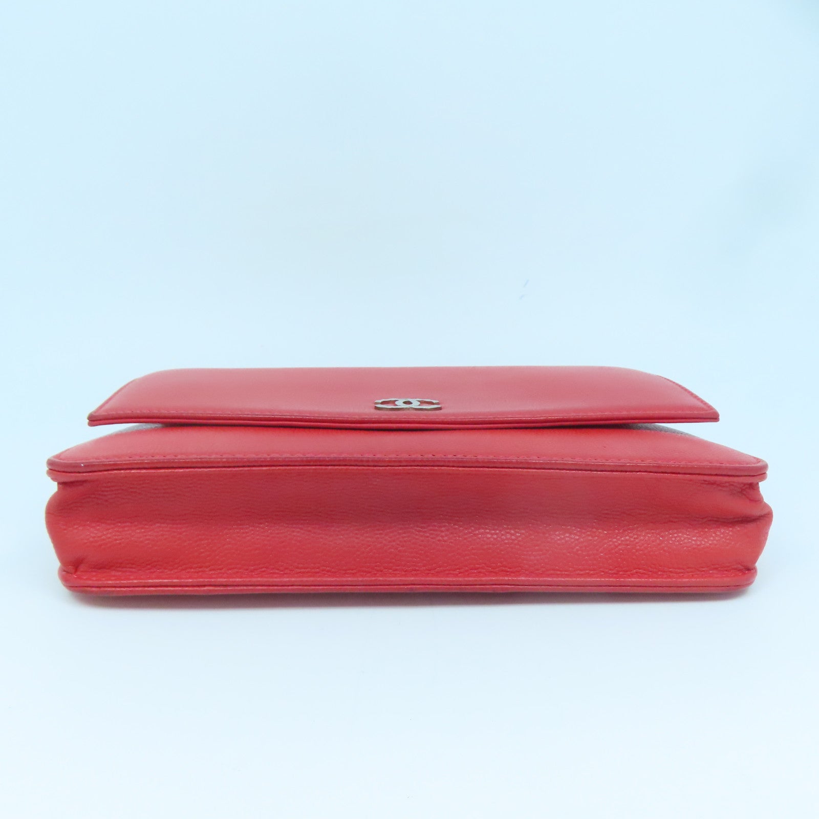 CHANEL cowhide leather Wallet On Chain silver buckle chain shoulder bag red