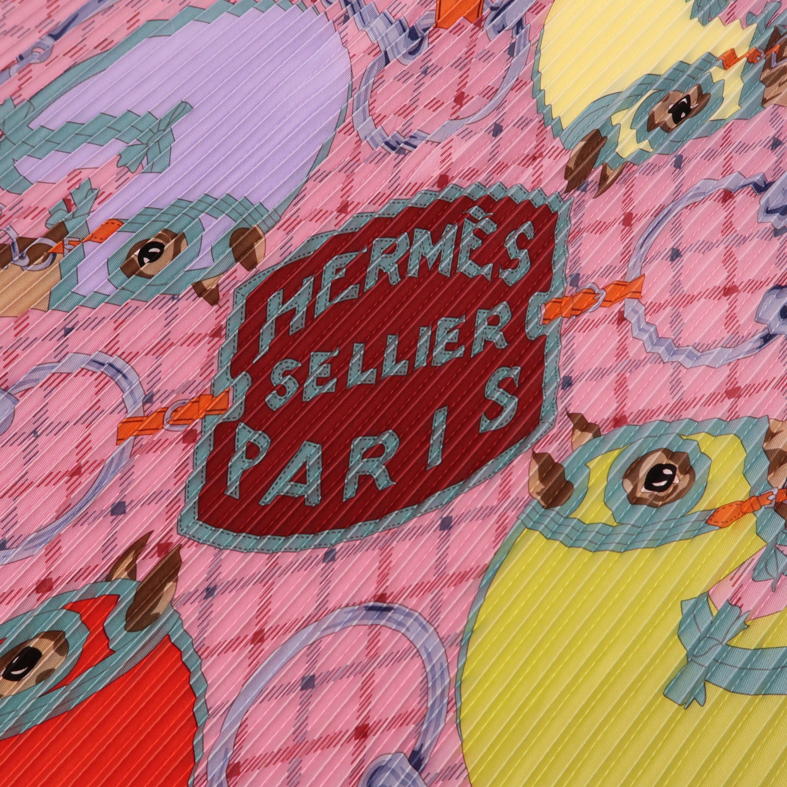 HERMES 絲質Pleated Scarf絲巾粉紅色/橙色/紫色