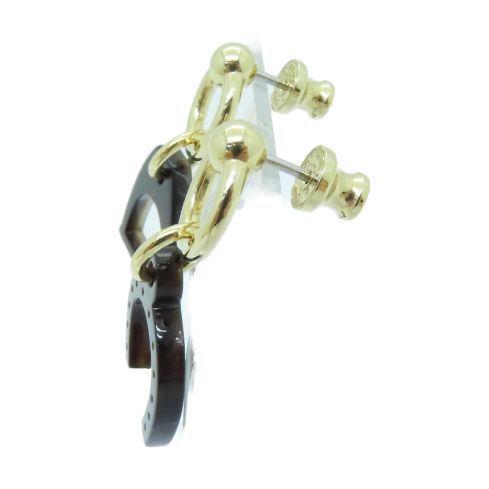 HERMES 【激減優惠】水牛角Earrings金扣耳環黑色