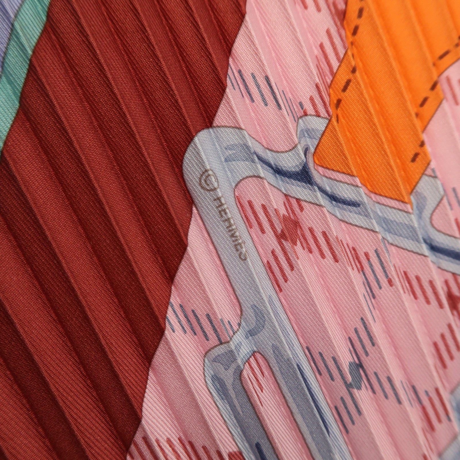 HERMES 絲質Pleated Scarf絲巾粉紅色/橙色/紫色