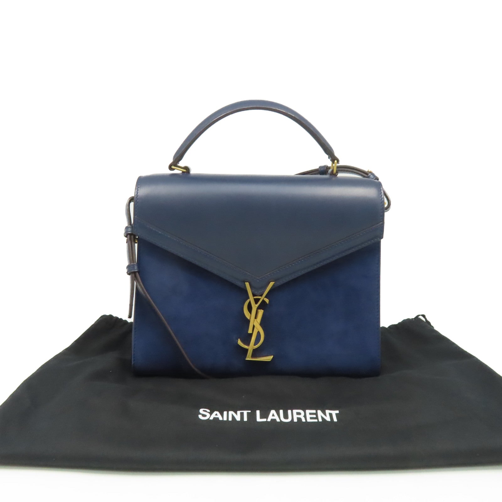 SAINT LAURENT 麂皮皮革/牛皮皮革Cassandra 2Way Shoulder Bag金扣手挽肩背兩用袋藍色