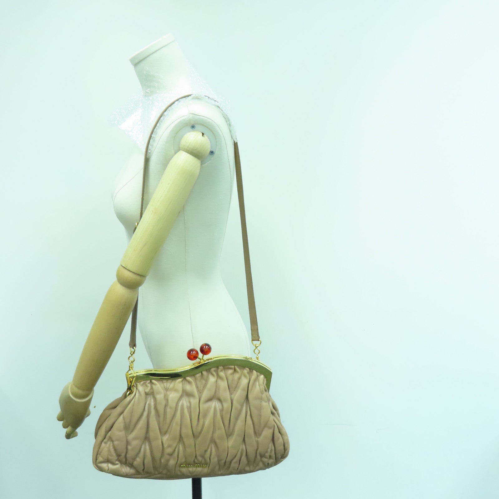 Miu Miu Leather Shoulder Bag Gold Buckle Pink