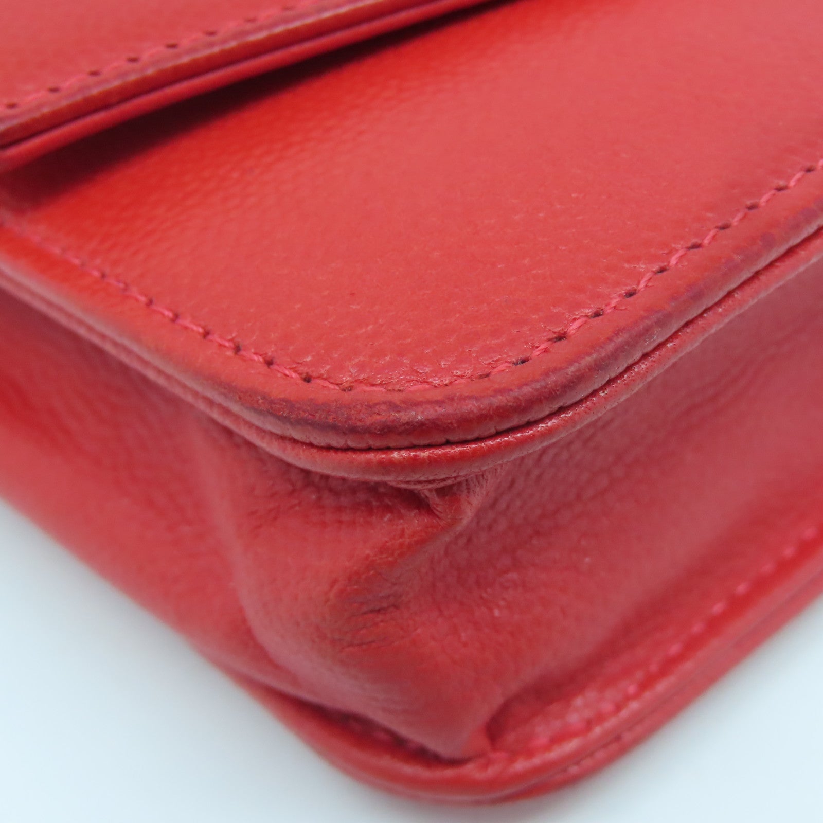 CHANEL cowhide leather Wallet On Chain silver buckle chain shoulder bag red