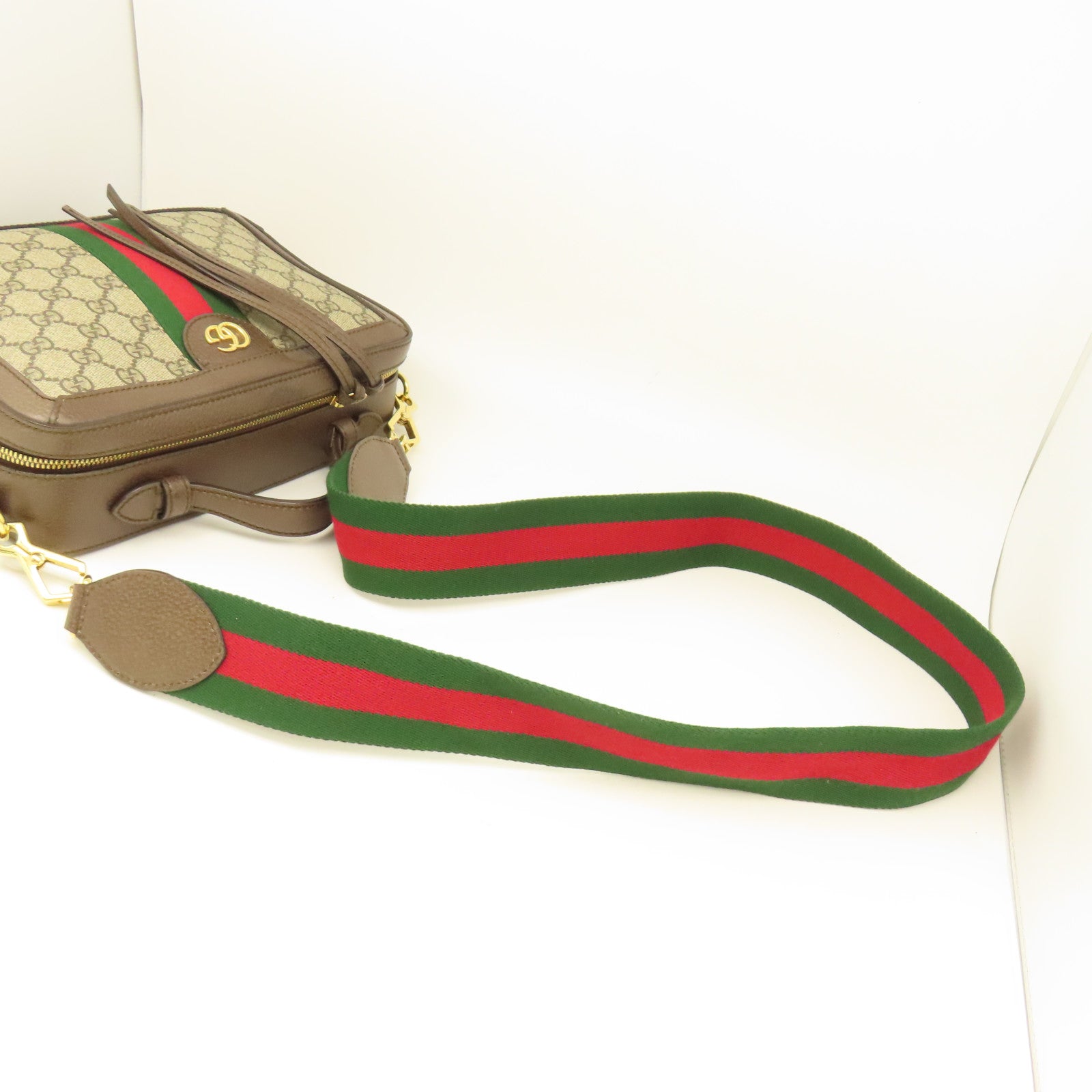 GUCCI 塗層帆布/皮革Ophidia GG金扣手挽肩背兩用袋啡色