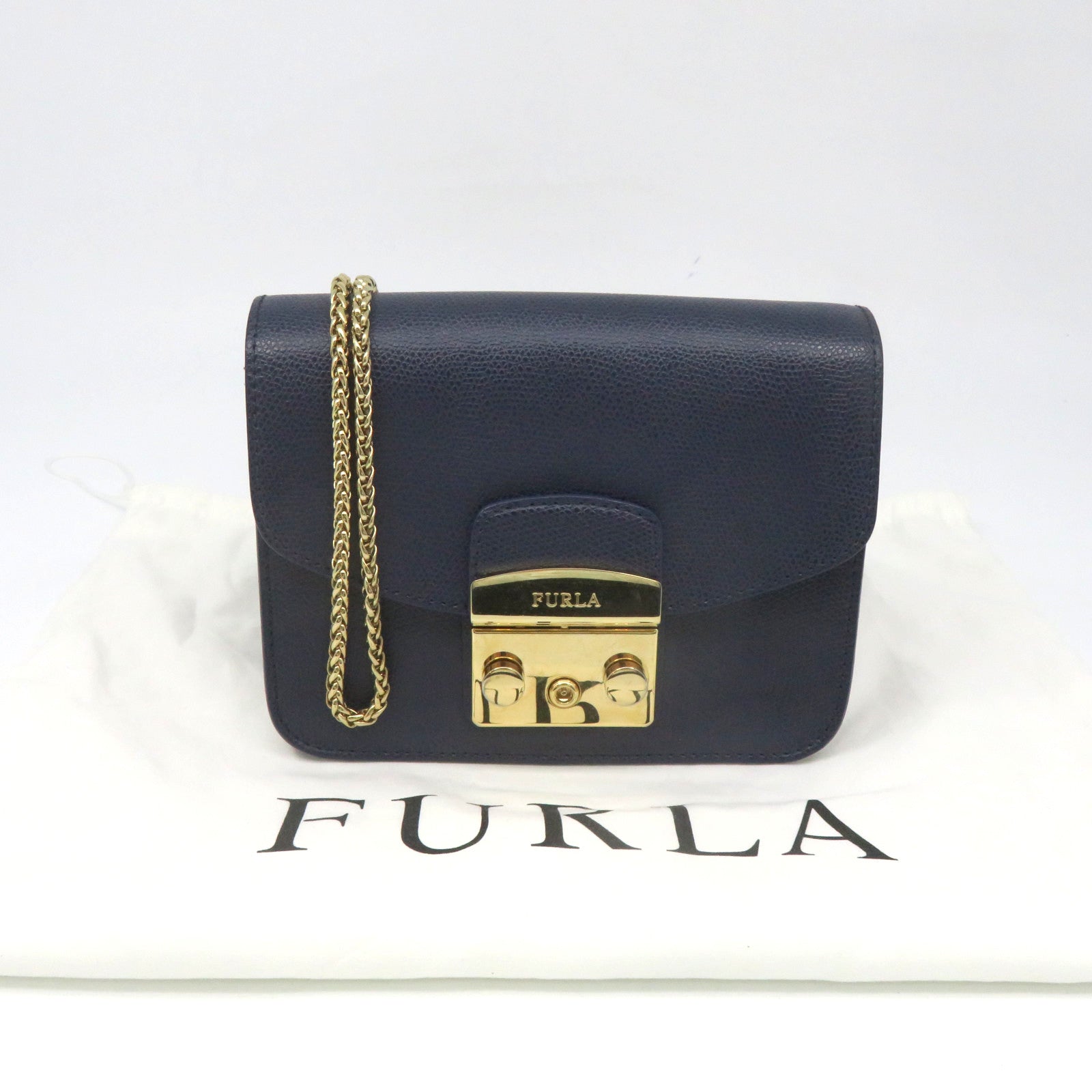 Furla 牛皮皮革Metropolis Shoulder Bag链带肩背袋宝蓝色